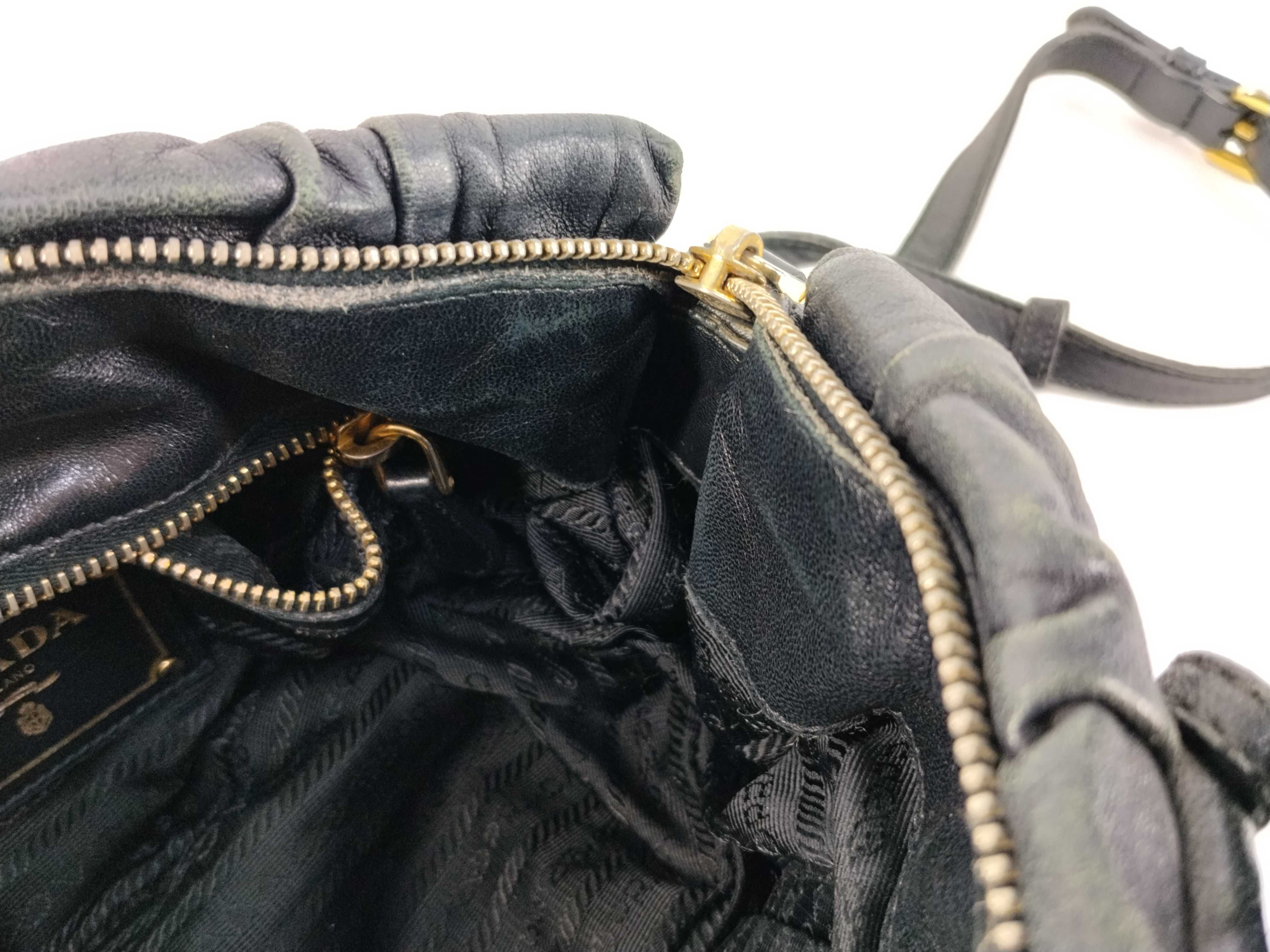2-way bag with long strap, Nappa Gaufre gathered black handbag — view 10