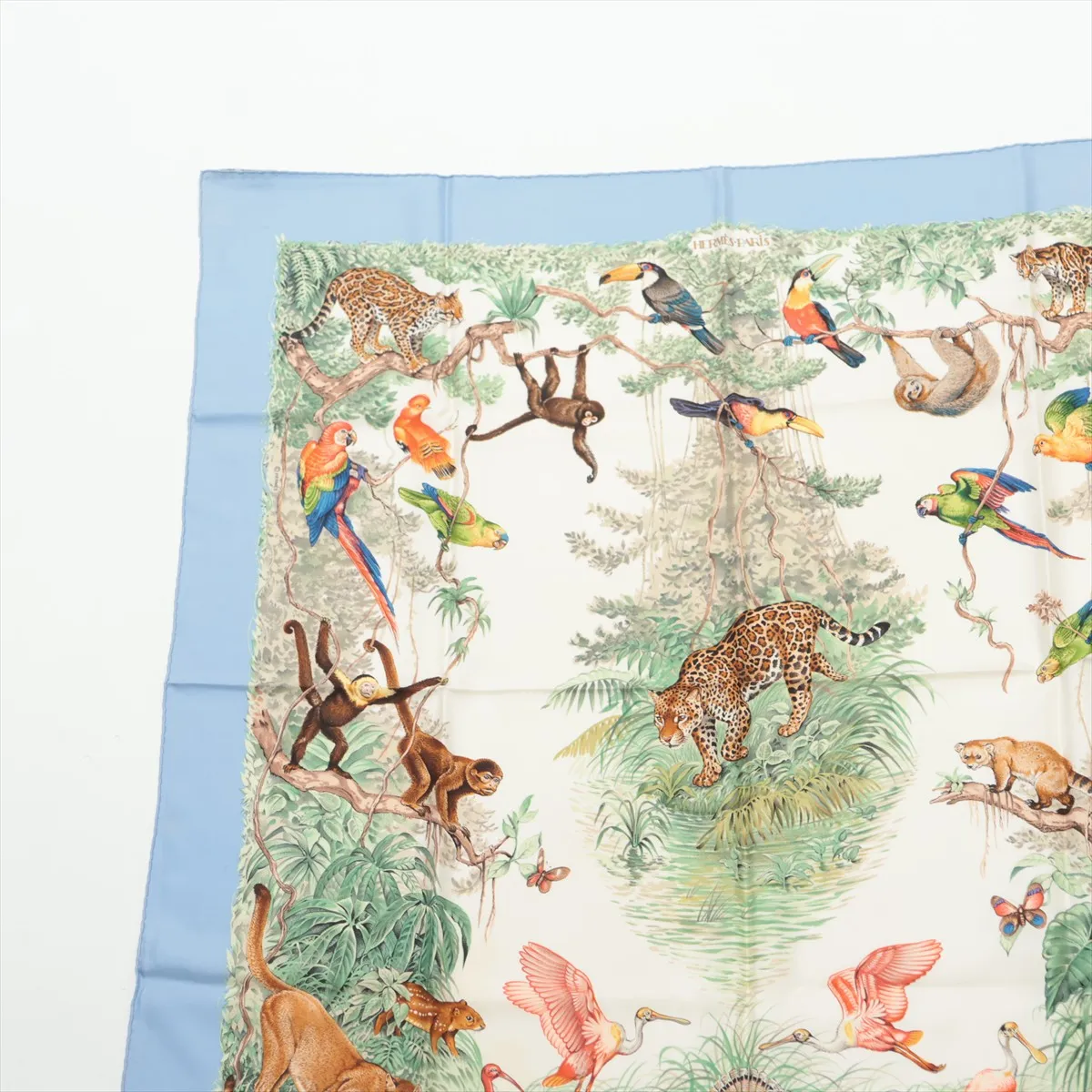 Carre 90 EQUATEUR (Equator) Scarf, Silk, Light Blue. Shows wear, — view 2