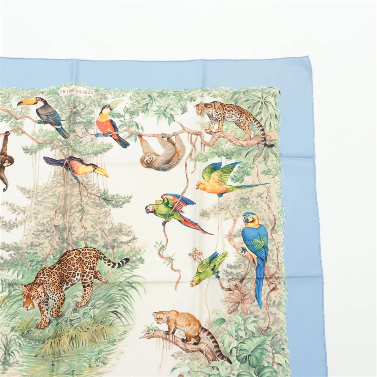 Carre 90 EQUATEUR (Equator) Scarf, Silk, Light Blue. Shows wear, — view 3