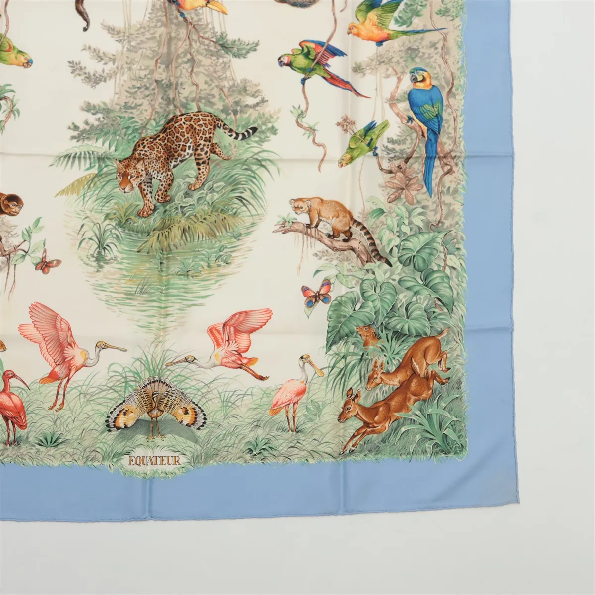 Carre 90 EQUATEUR (Equator) Scarf, Silk, Light Blue. Shows wear, — view 4
