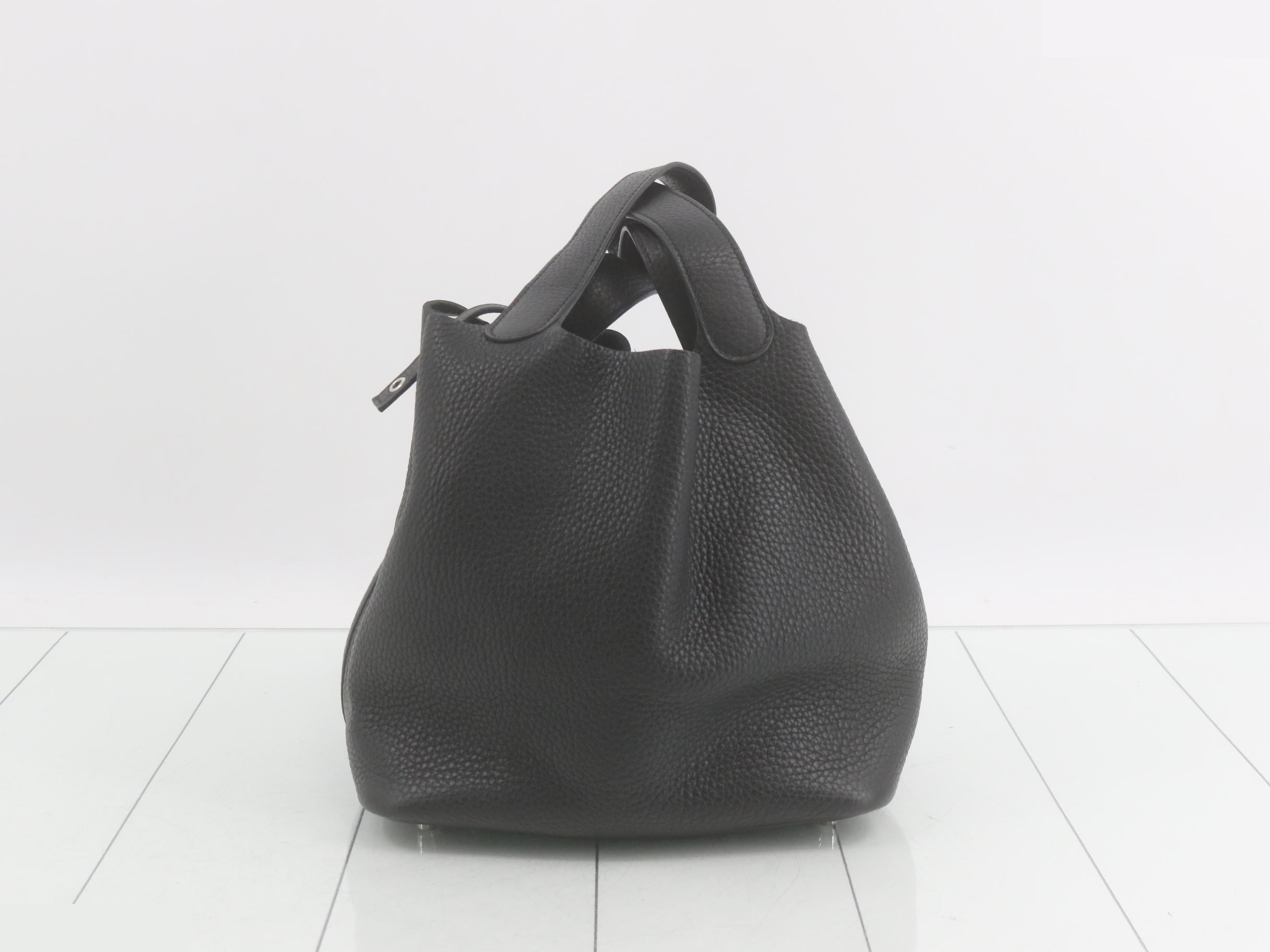 Picotin Lock MM Leather Handbag, X Stamp, Black — view 3