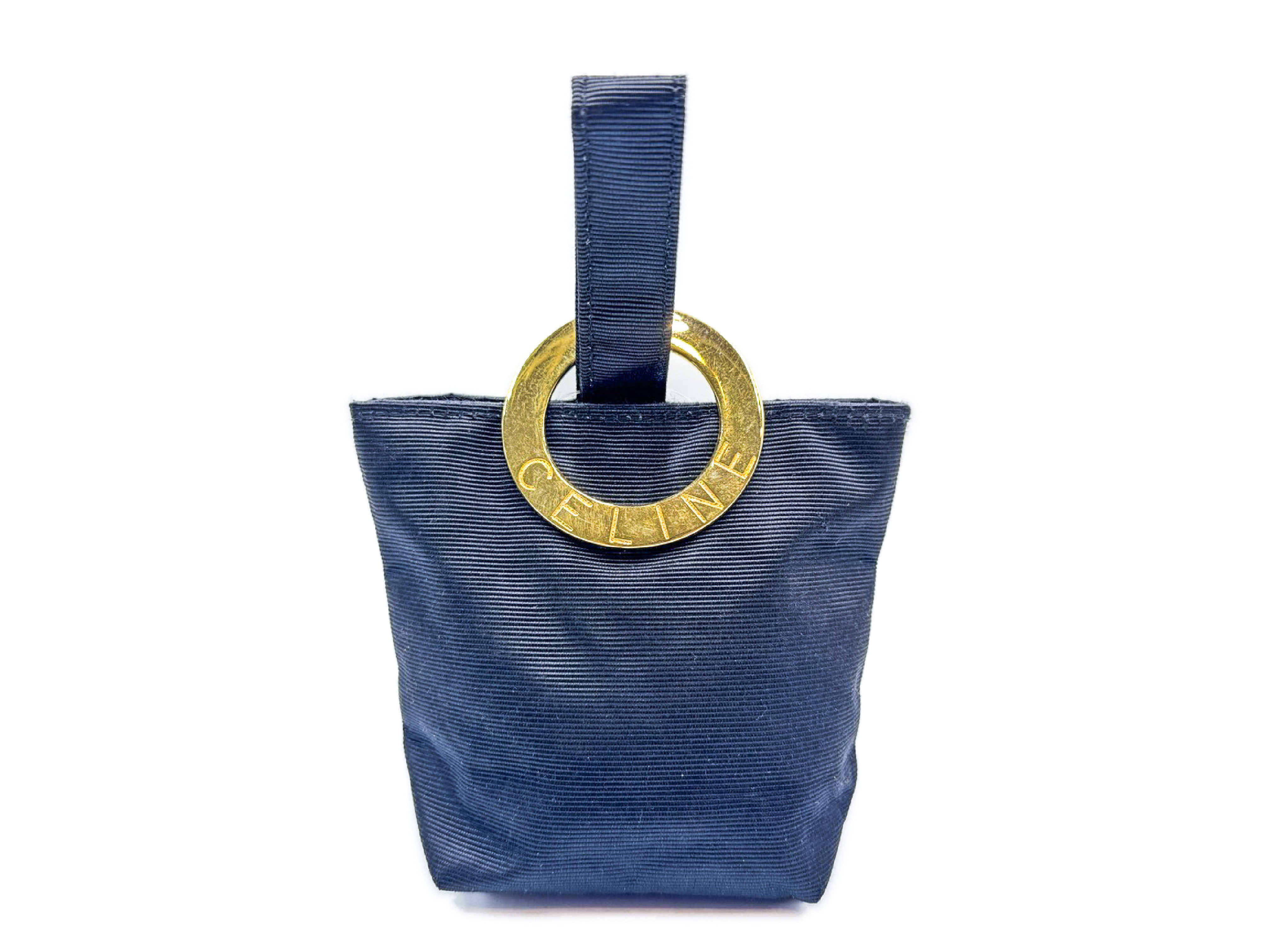 Circle clasp, gold hardware, black pouch