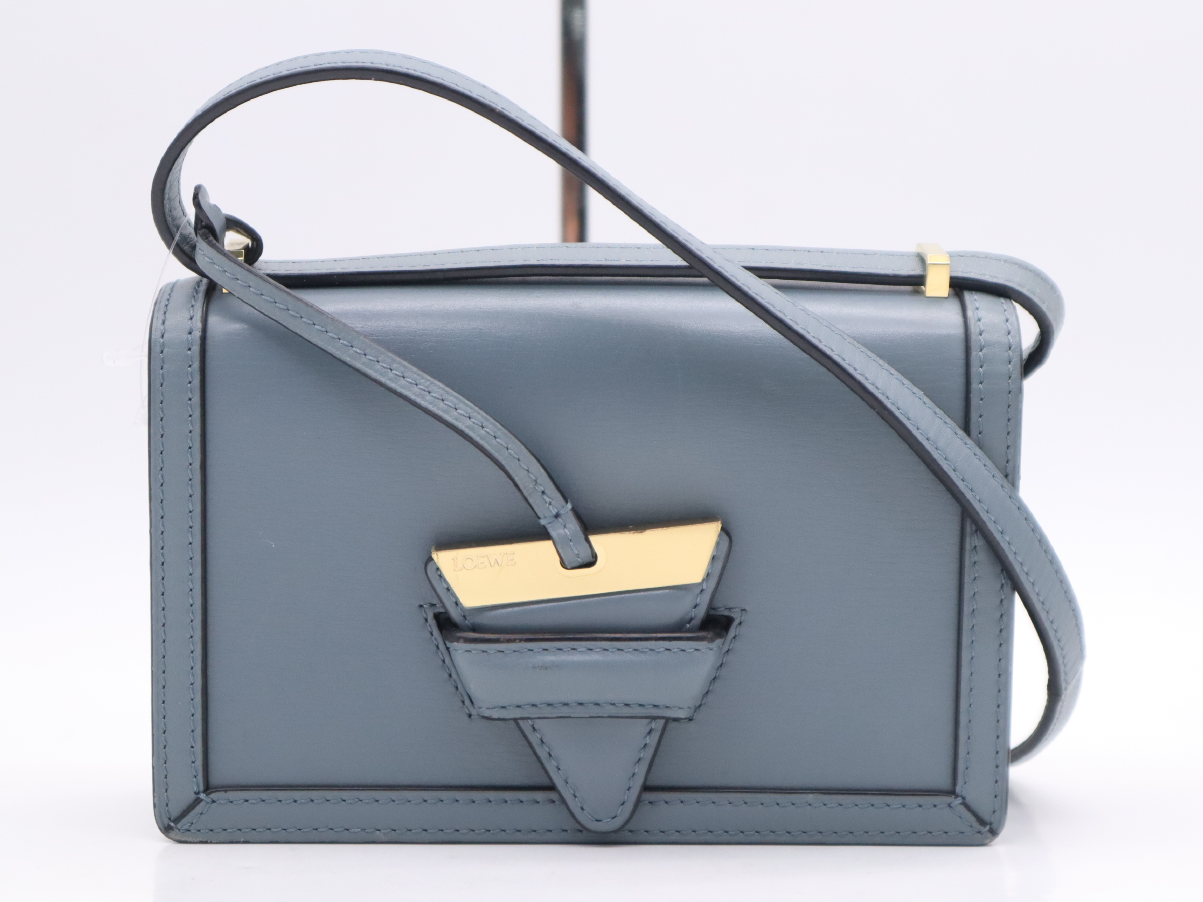 Leather Barcelona Blue Gold Hardware Shoulder Bag