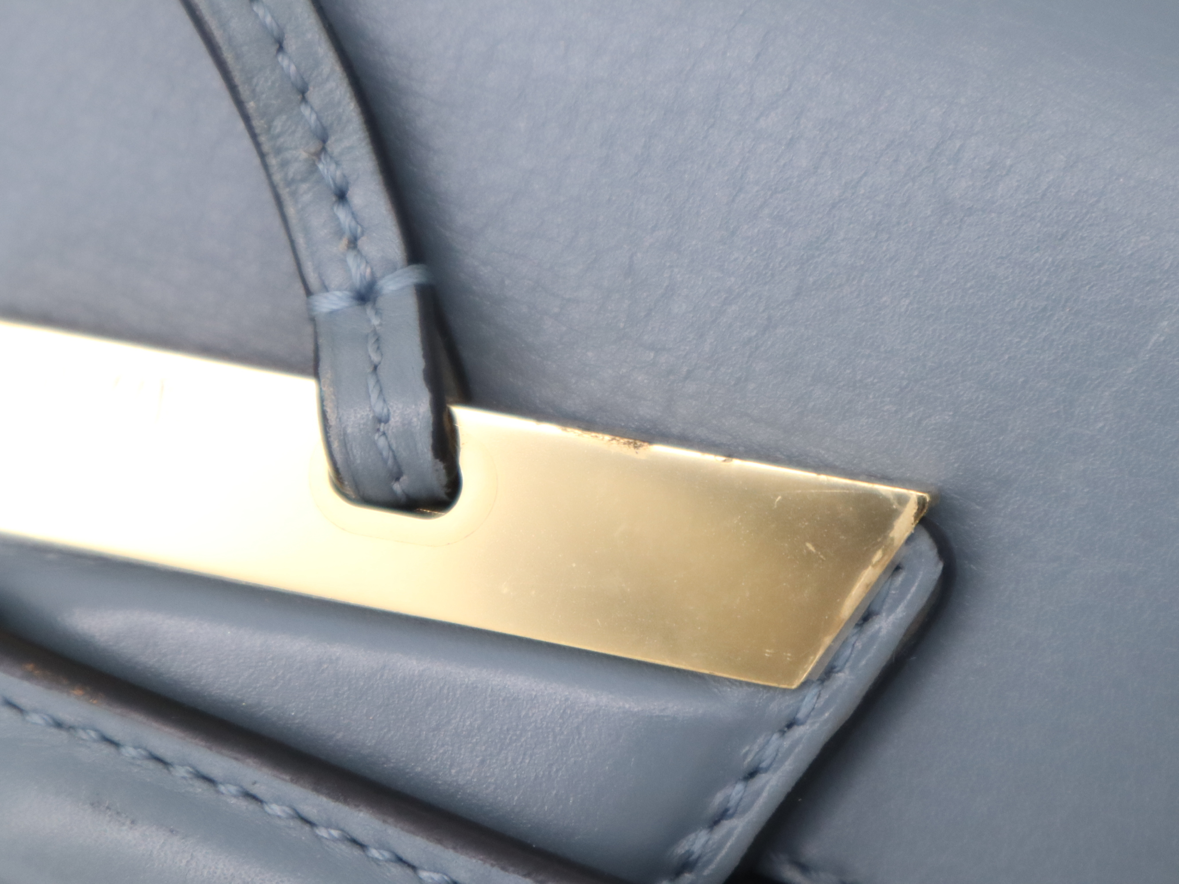 Leather Barcelona Blue Gold Hardware Shoulder Bag — view 11