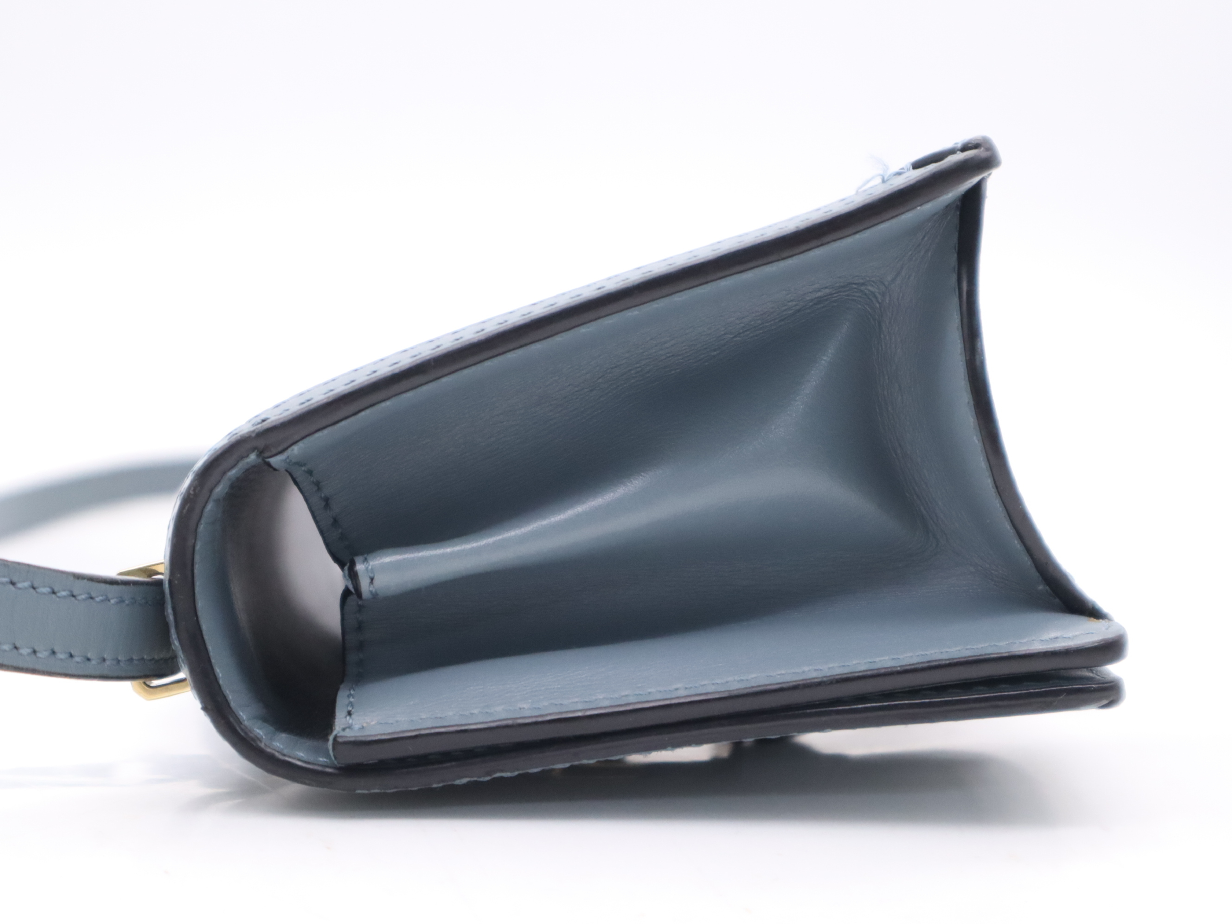 Leather Barcelona Blue Gold Hardware Shoulder Bag — view 3