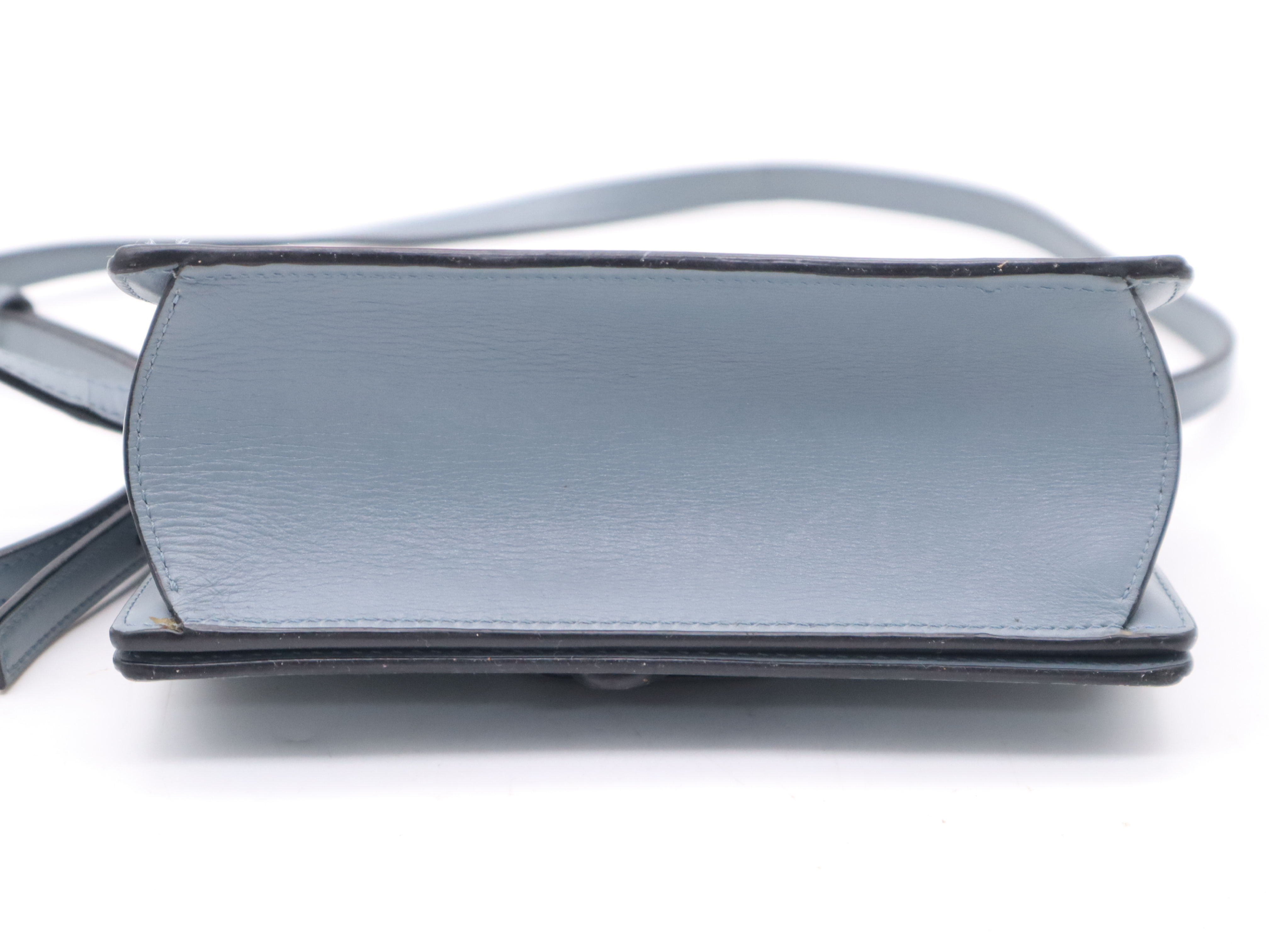 Leather Barcelona Blue Gold Hardware Shoulder Bag — view 4