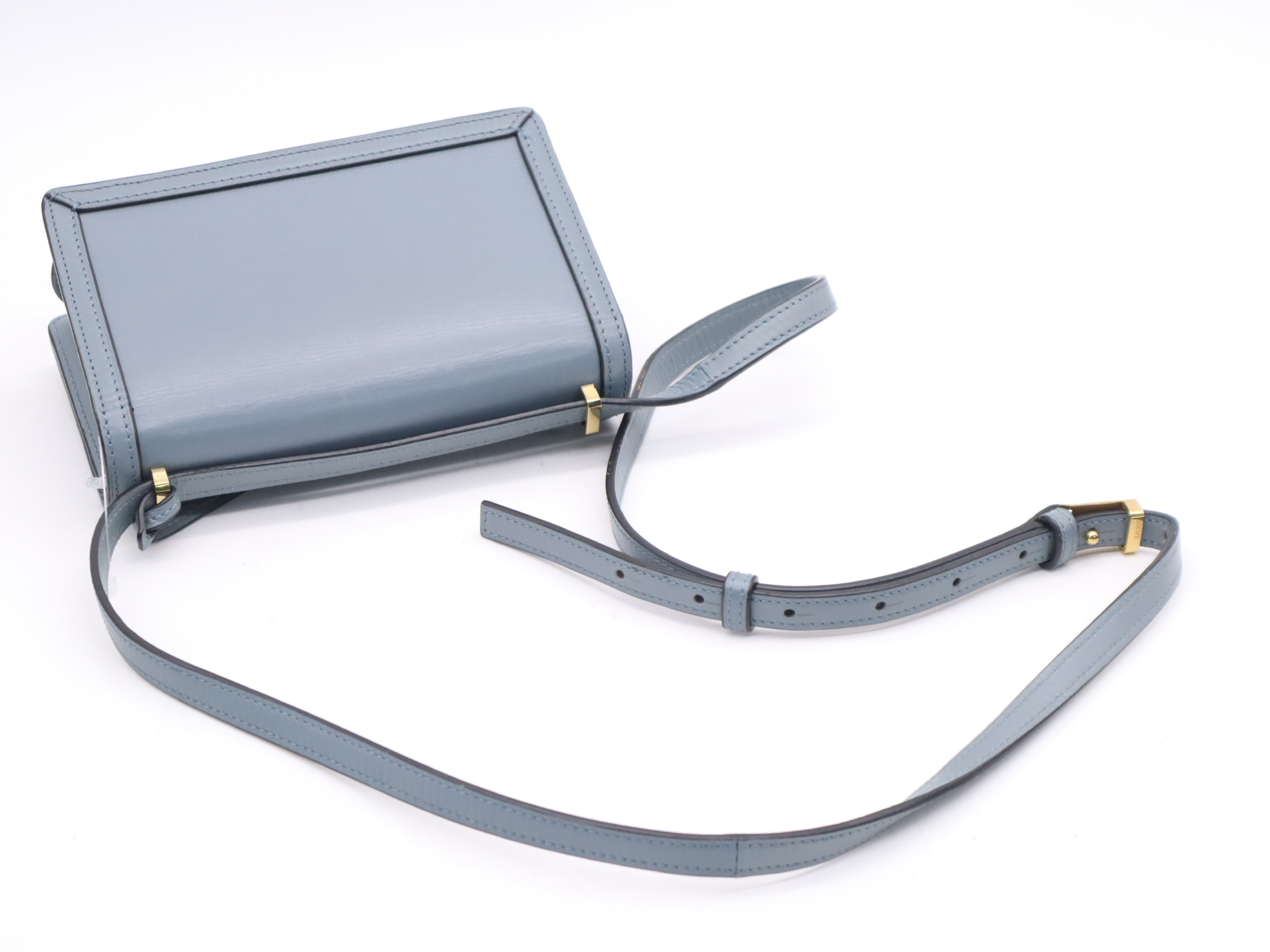 Leather Barcelona Blue Gold Hardware Shoulder Bag — view 6