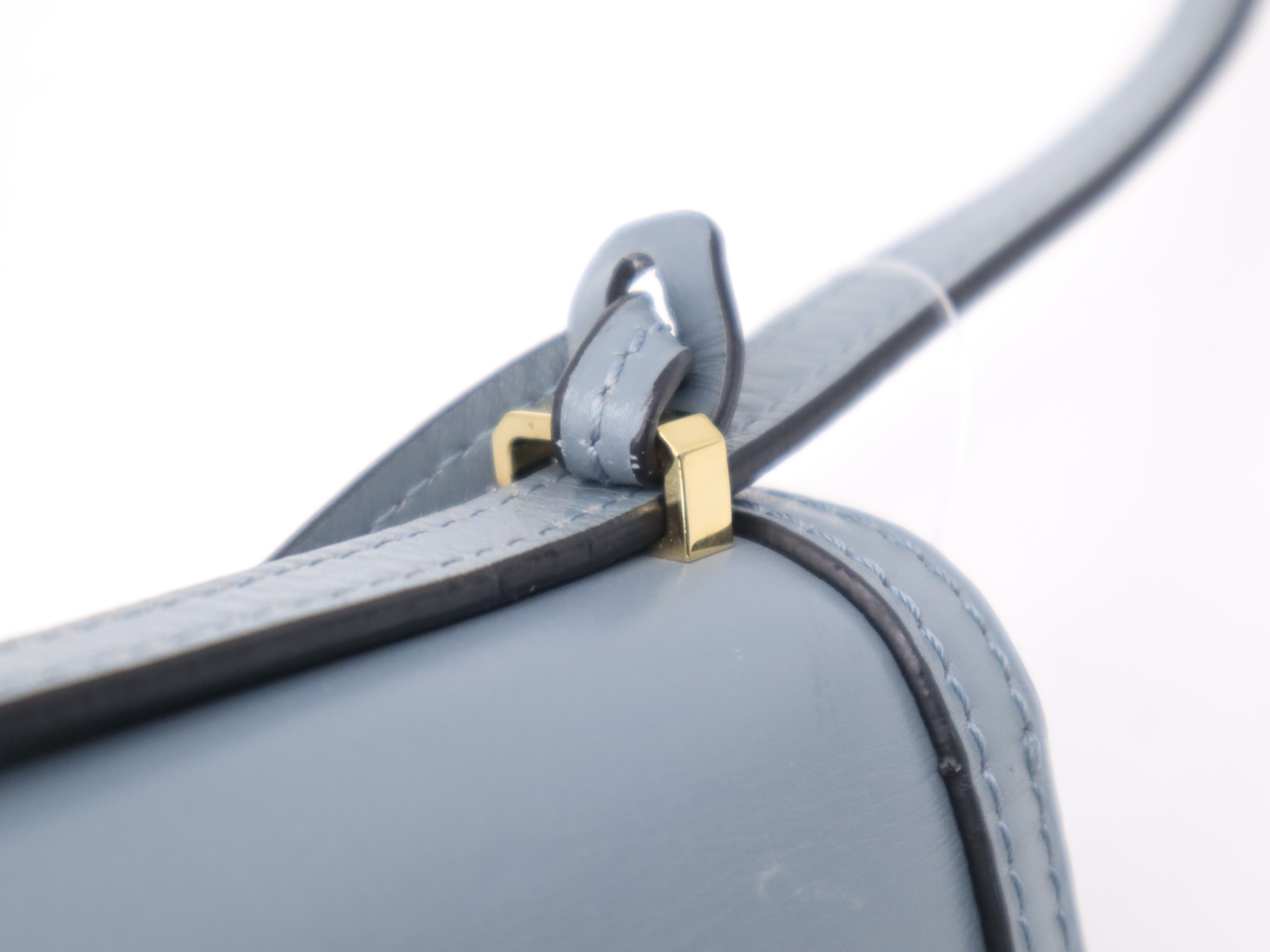 Leather Barcelona Blue Gold Hardware Shoulder Bag — view 7