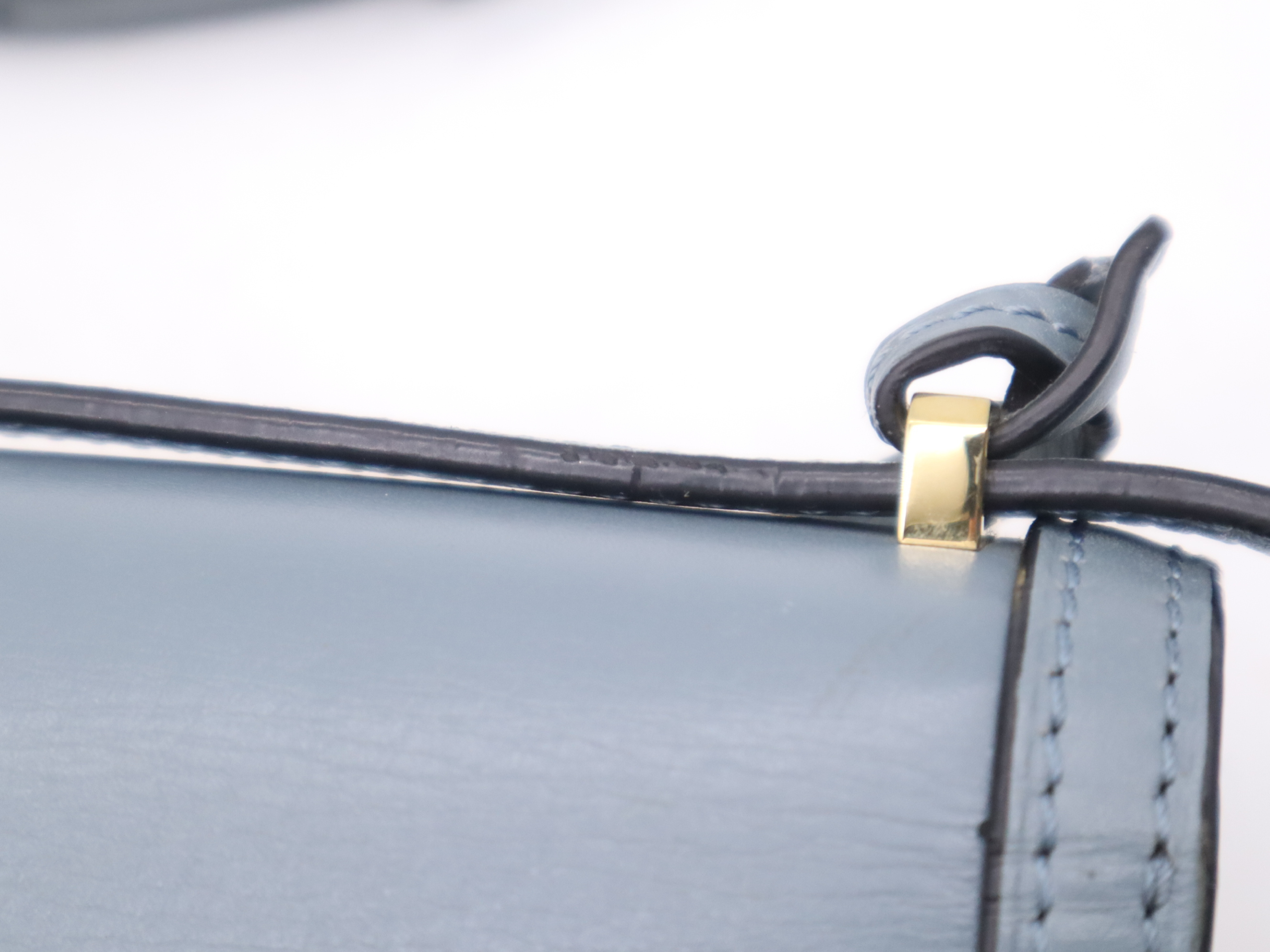 Leather Barcelona Blue Gold Hardware Shoulder Bag — view 9