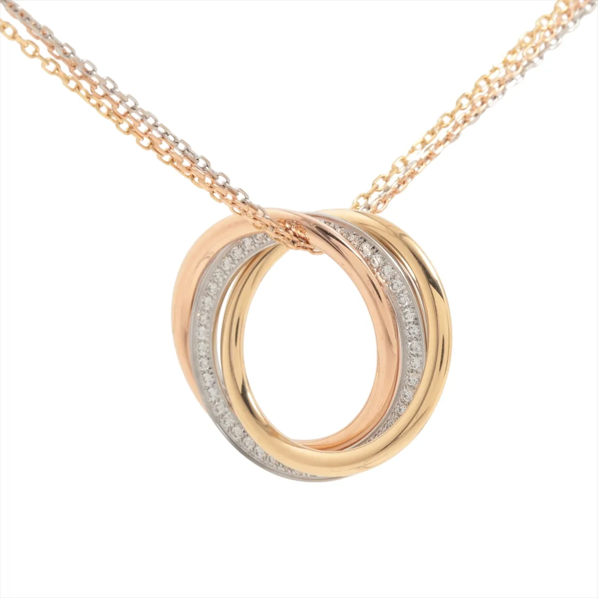 Trinity Pave Diamond Necklace 750 (YG×PG×WG) 16.1g UU6118 UF9537 Faint engraving
