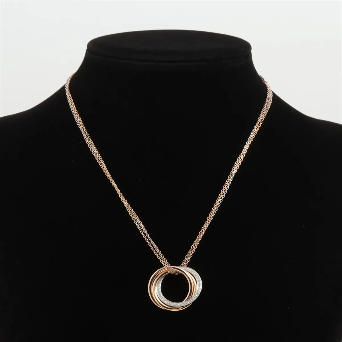 Trinity Pave Diamond Necklace 750 (YG×PG×WG) 16.1g UU6118 UF9537 Faint engraving — view 5