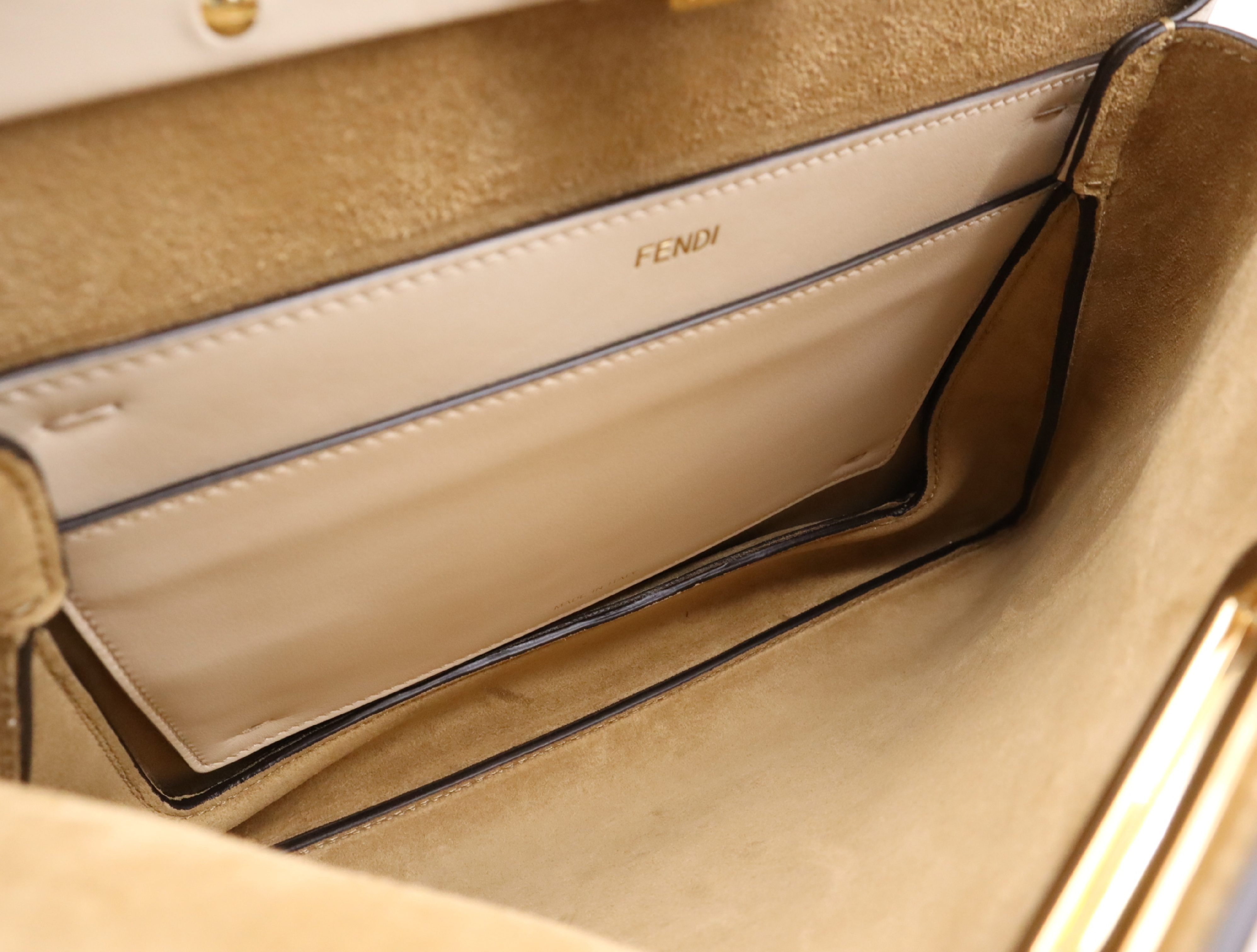 8BN353 Camellia Leather Peekaboo Soft Medium Handbag, White with Gold Hardware, Dust Bag Included — view 14