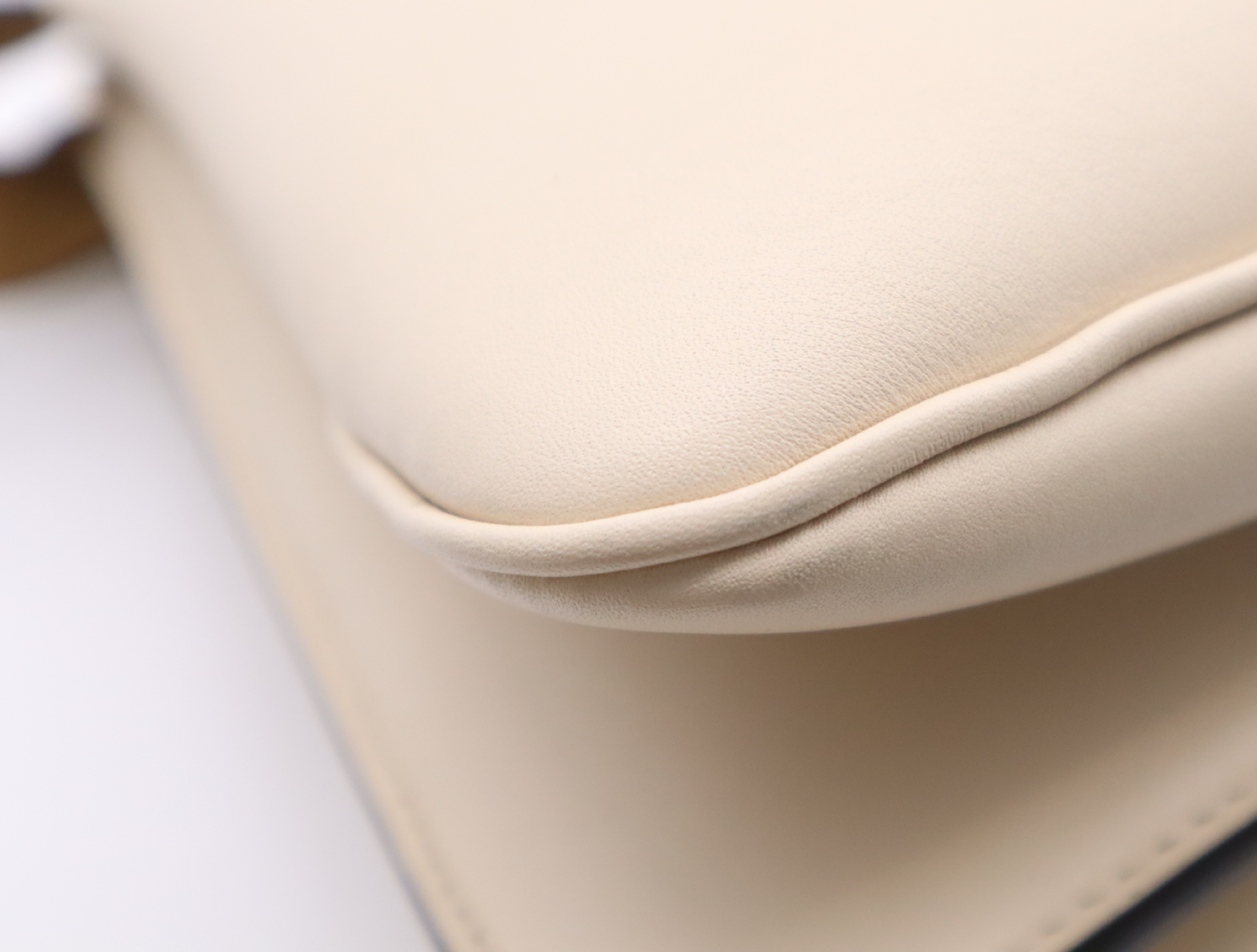 8BN353 Camellia Leather Peekaboo Soft Medium Handbag, White with Gold Hardware, Dust Bag Included — view 6