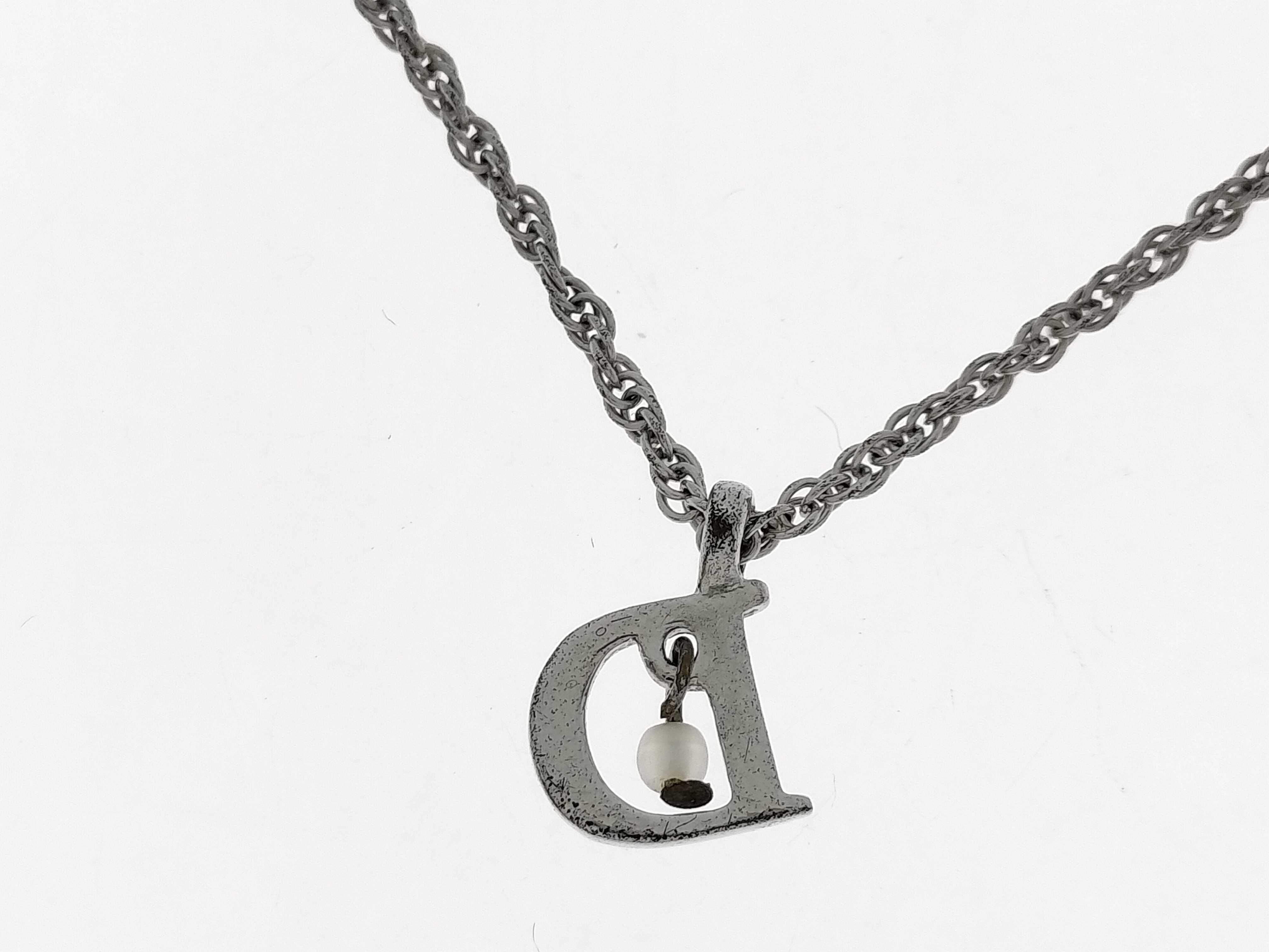 D Logo Silver Tone Pendant Necklace — view 6