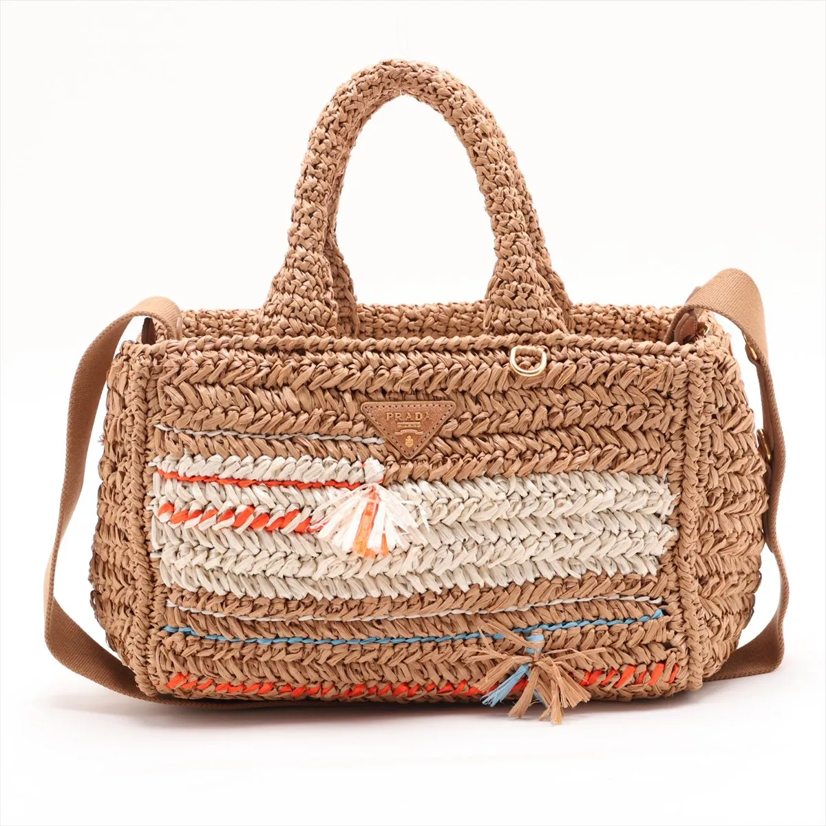 1BG153 Raffia 2-Way Handbag, Beige