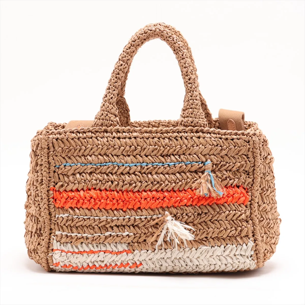 1BG153 Raffia 2-Way Handbag, Beige — view 2