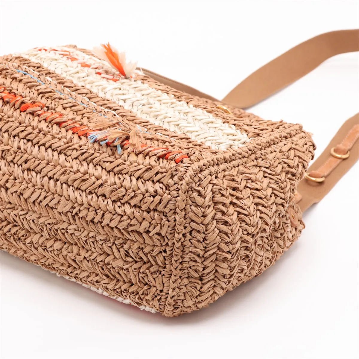 1BG153 Raffia 2-Way Handbag, Beige — view 3