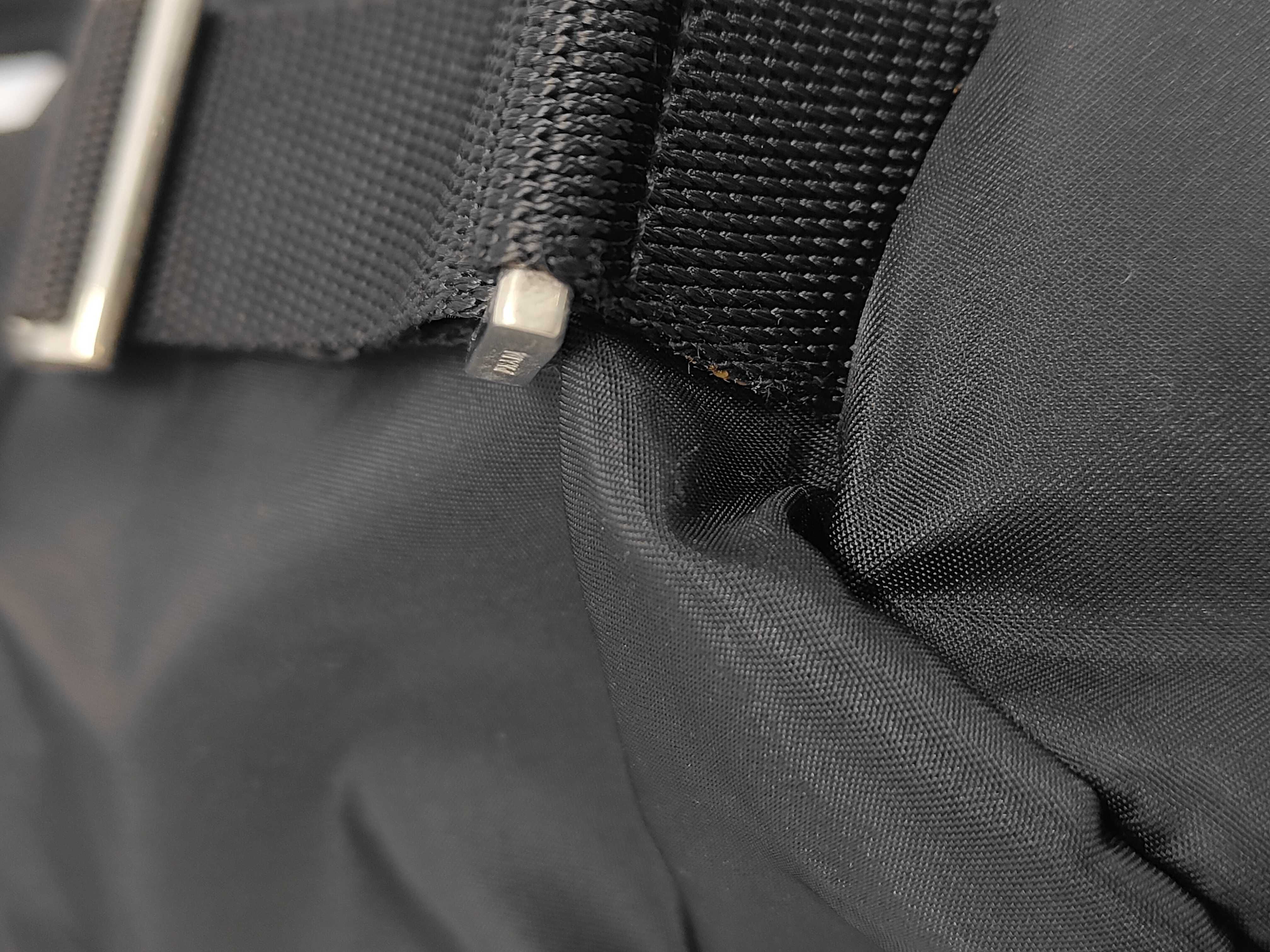 Nylon x Leather Triangle Plate Logo Backpack, Black — view 4