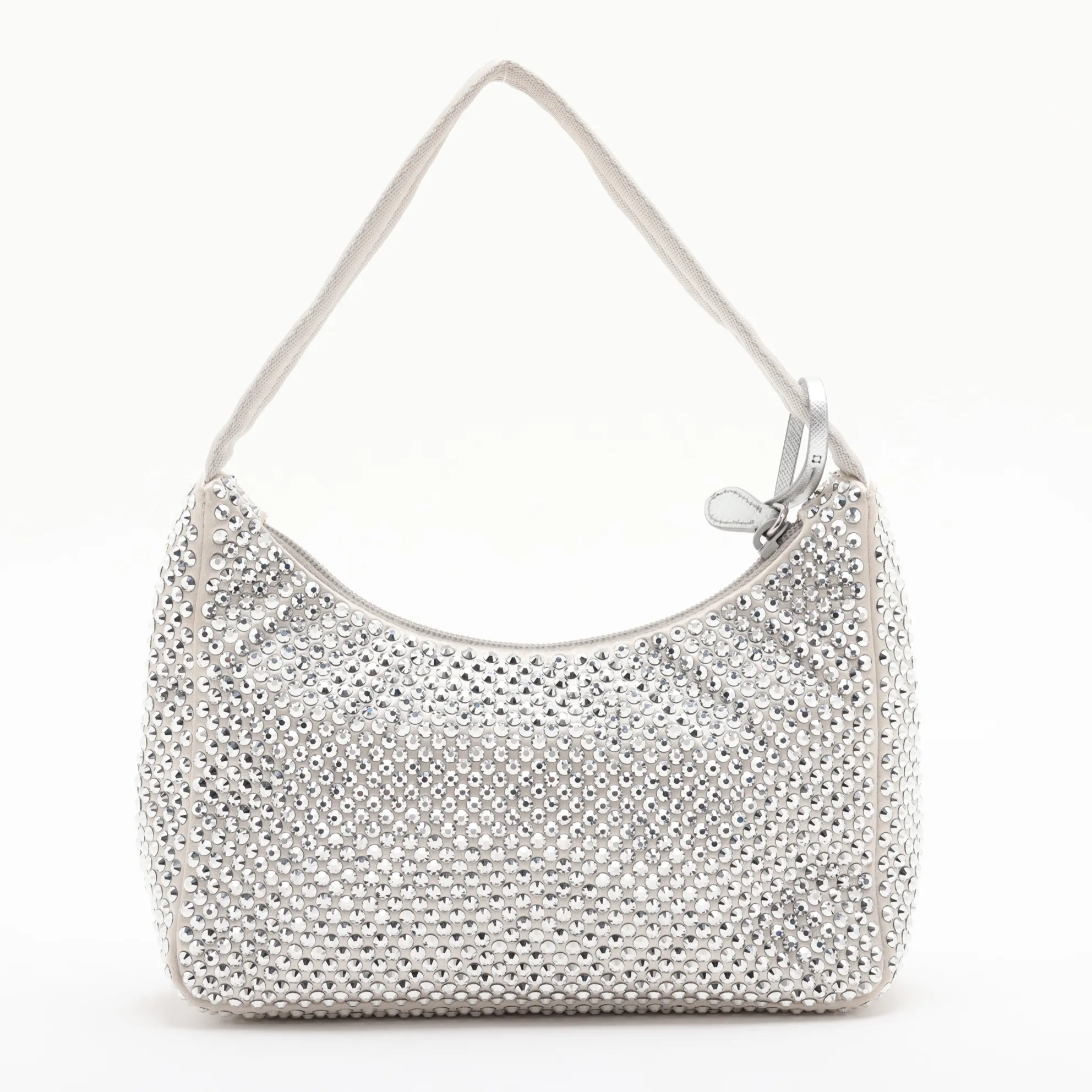 satin and jeweled handbag, silver — view 2