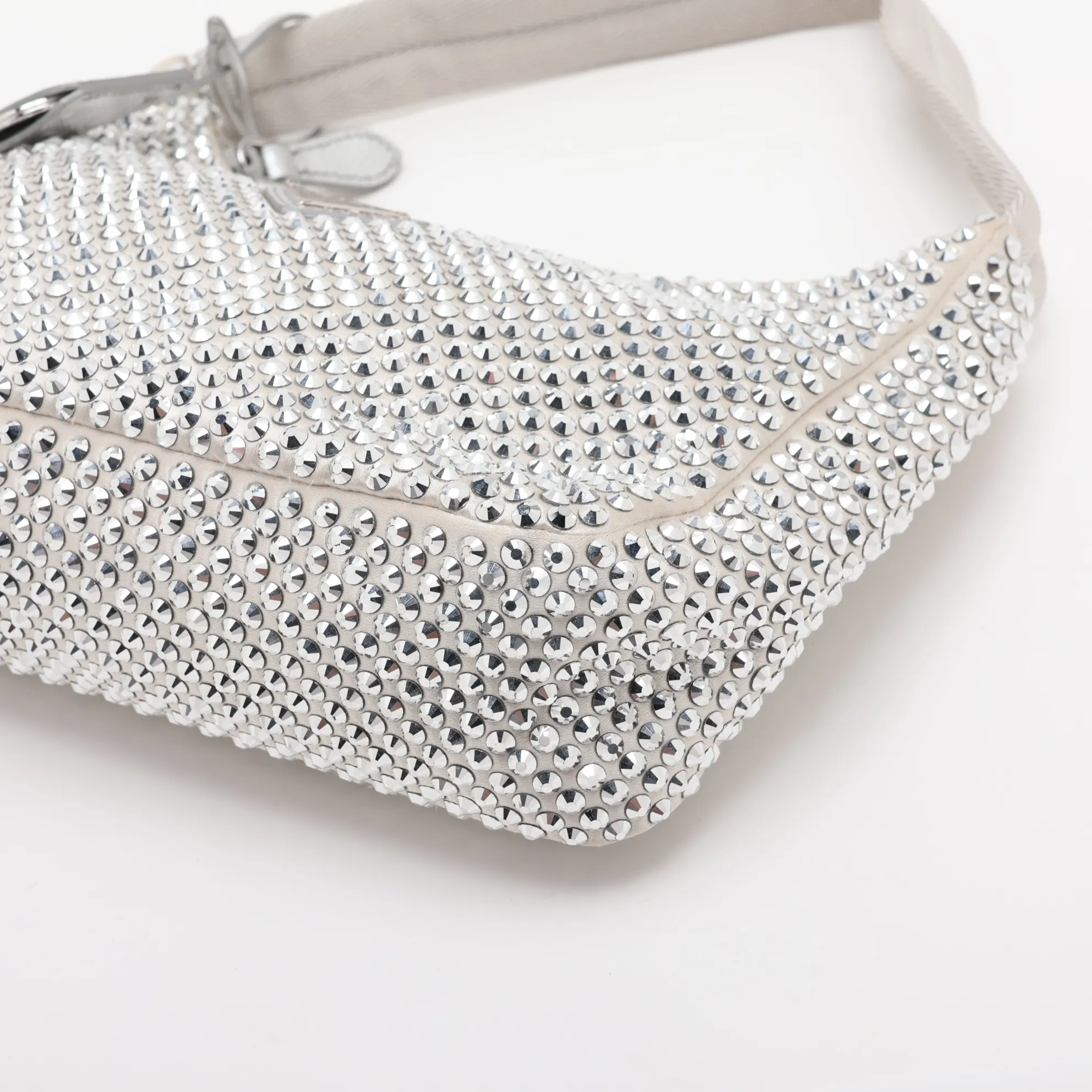satin and jeweled handbag, silver — view 3