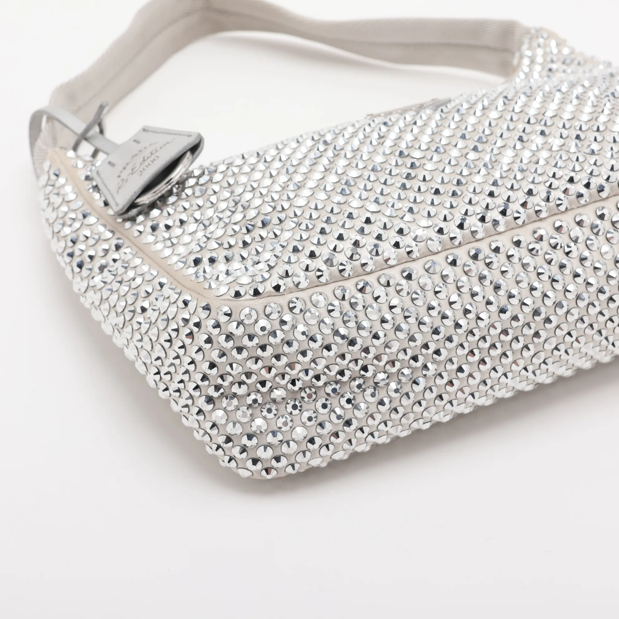 satin and jeweled handbag, silver — view 4