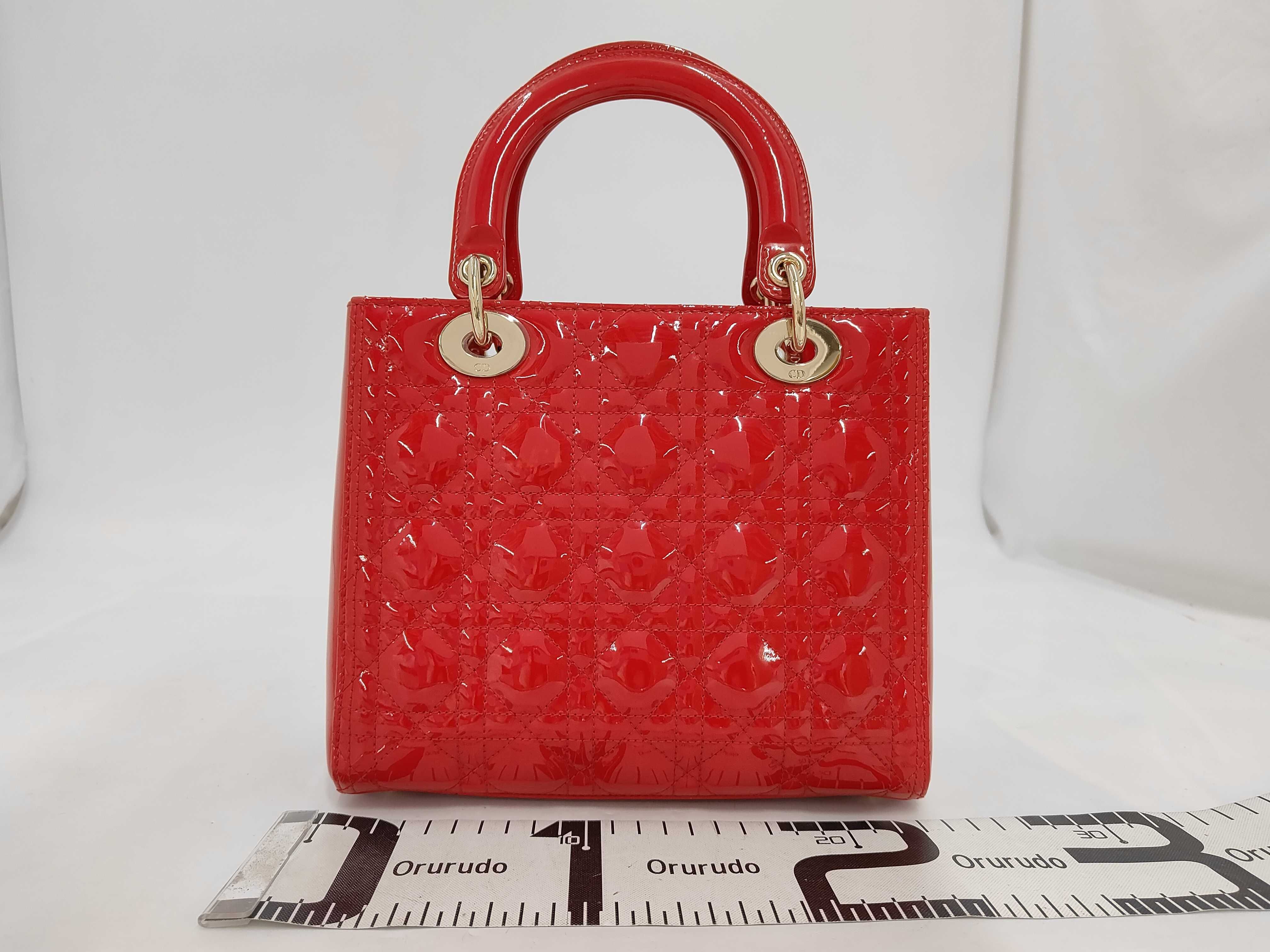 Lady Dior Cannage Patent Leather 2-Way Handbag Red Handbag — view 2