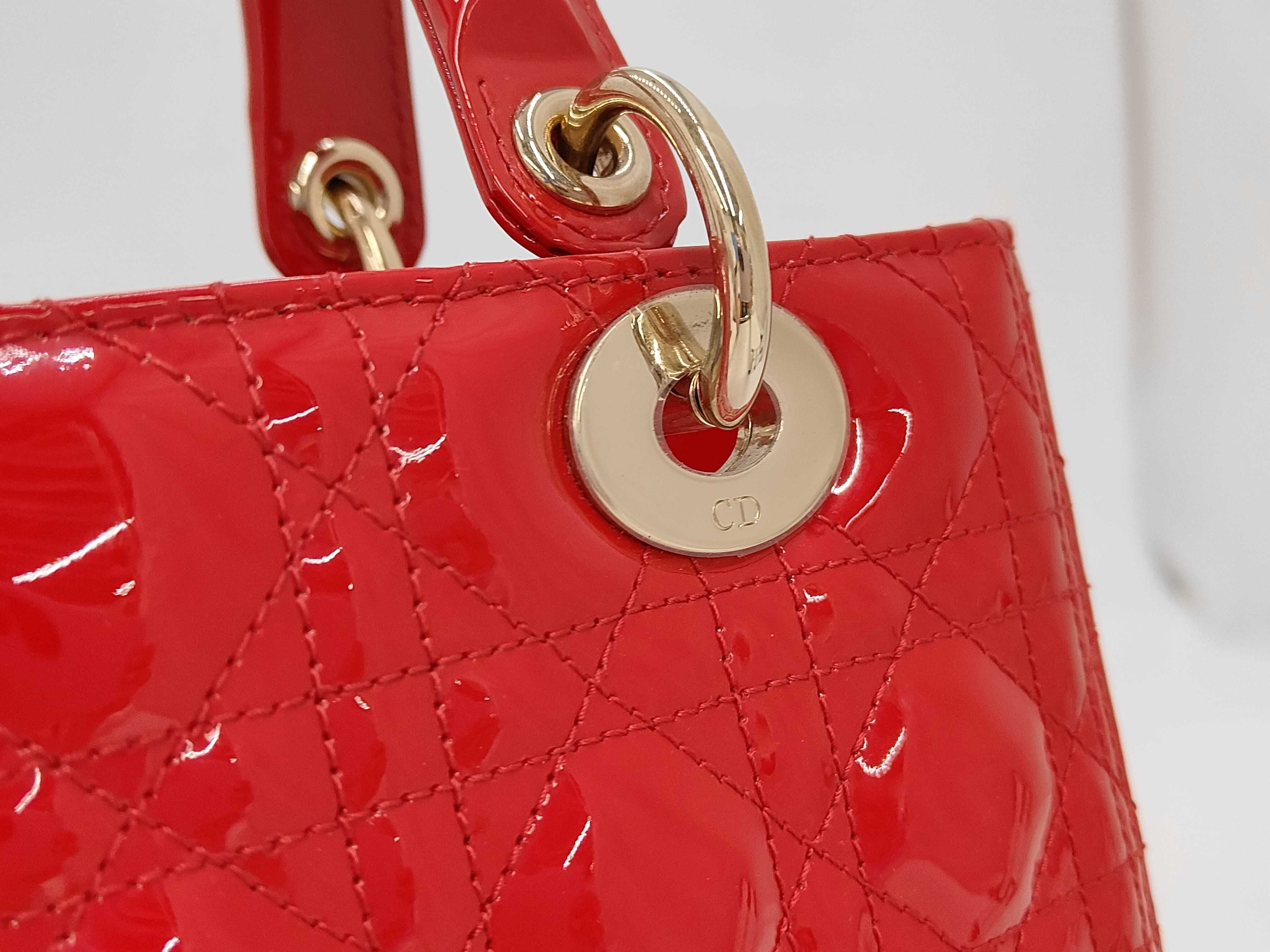 Lady Dior Cannage Patent Leather 2-Way Handbag Red Handbag — view 3