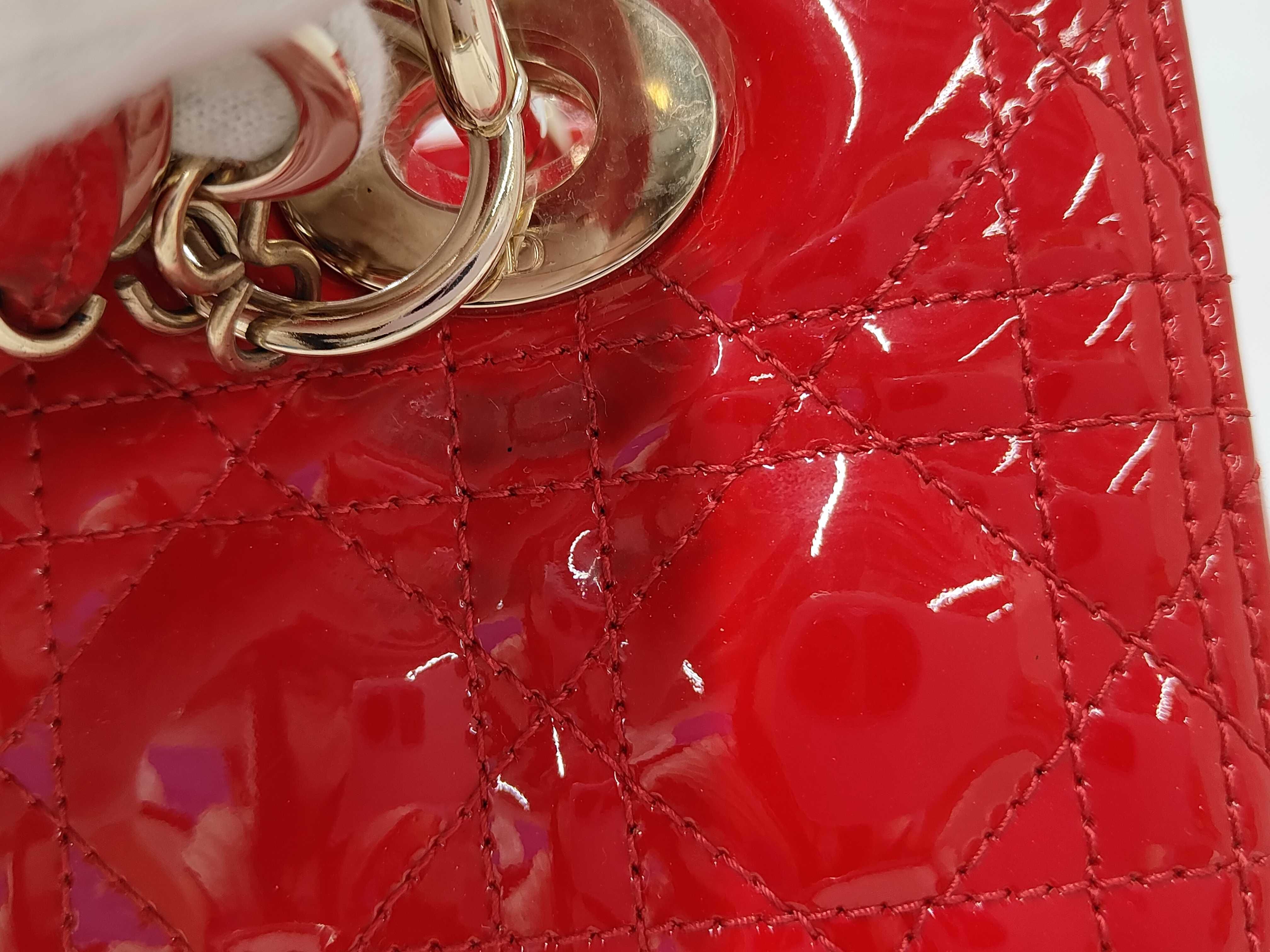 Lady Dior Cannage Patent Leather 2-Way Handbag Red Handbag — view 8