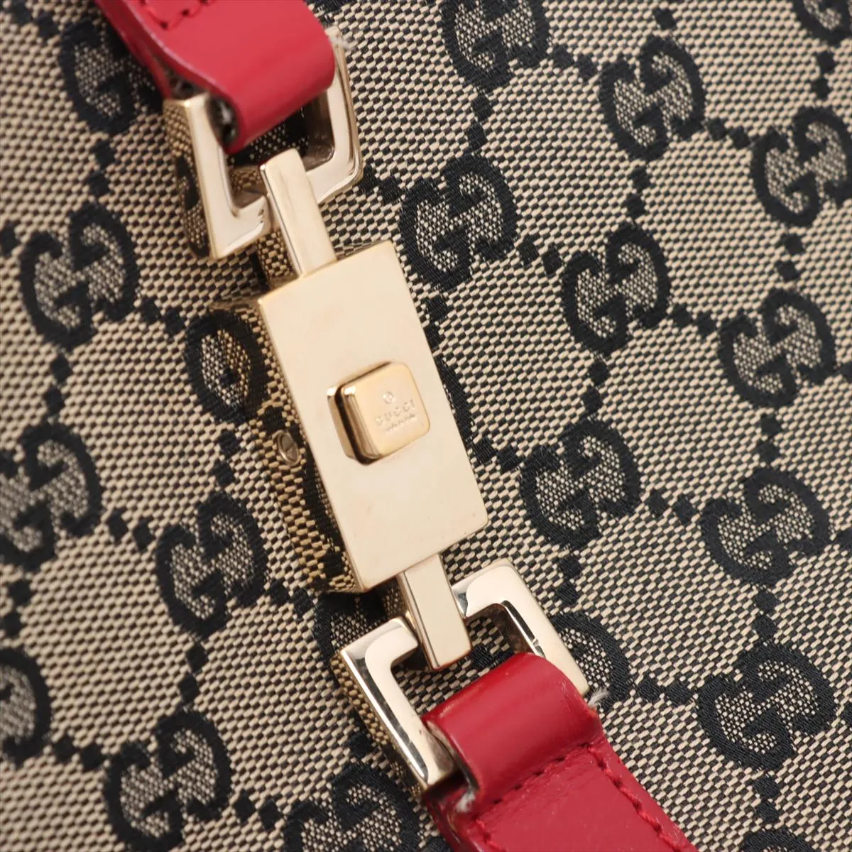 GG Canvas Jackie Canvas x Leather Shoulder Bag Beige x Red — view 11