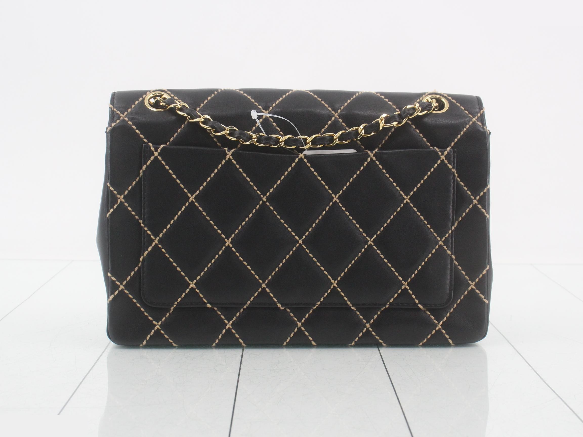 Matelassé Wild Stitch Double Chain Shoulder Bag, Lambskin, Black, Series 7, W27cm — view 2