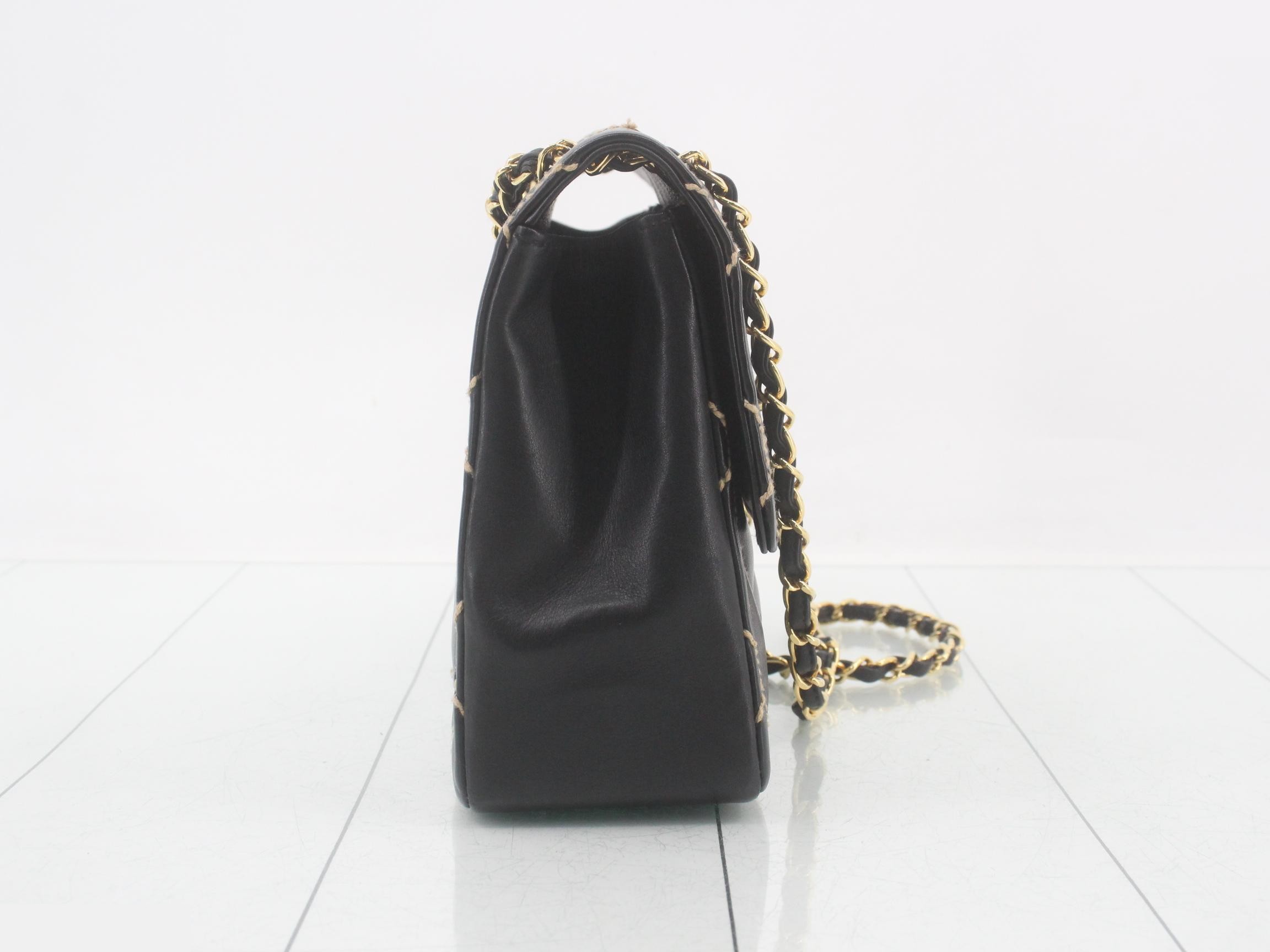 Matelassé Wild Stitch Double Chain Shoulder Bag, Lambskin, Black, Series 7, W27cm — view 4