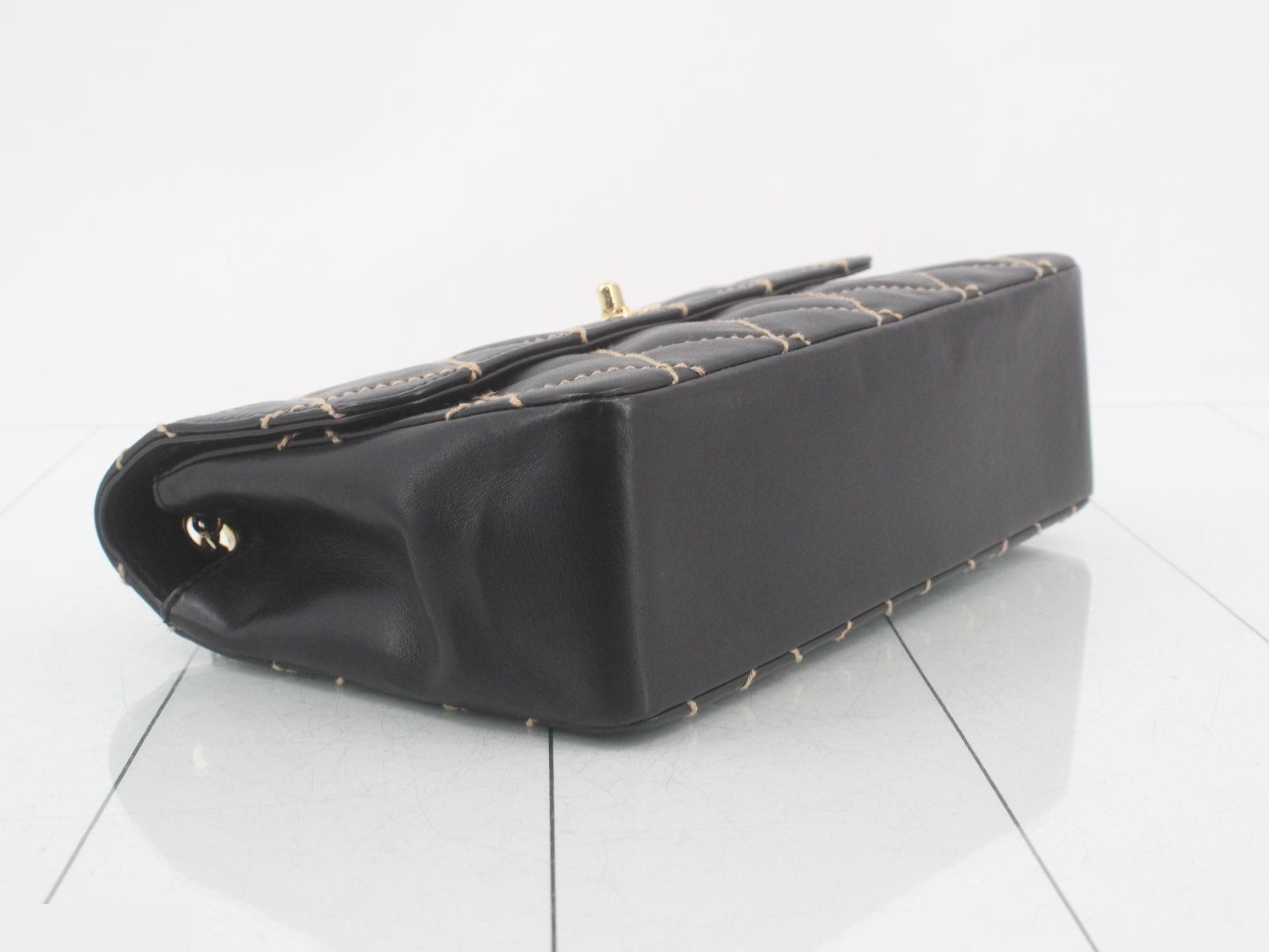 Matelassé Wild Stitch Double Chain Shoulder Bag, Lambskin, Black, Series 7, W27cm — view 5