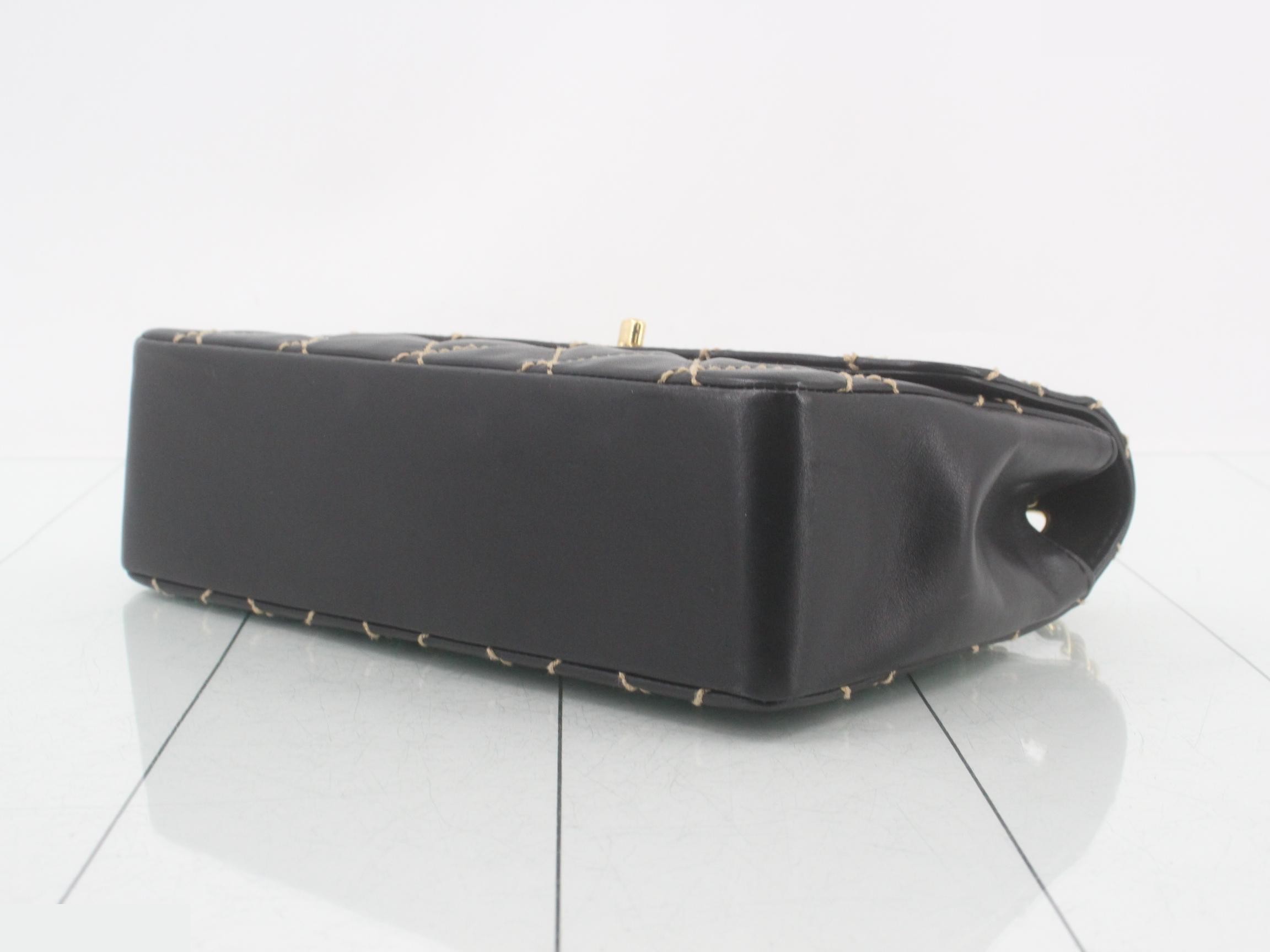 Matelassé Wild Stitch Double Chain Shoulder Bag, Lambskin, Black, Series 7, W27cm — view 6