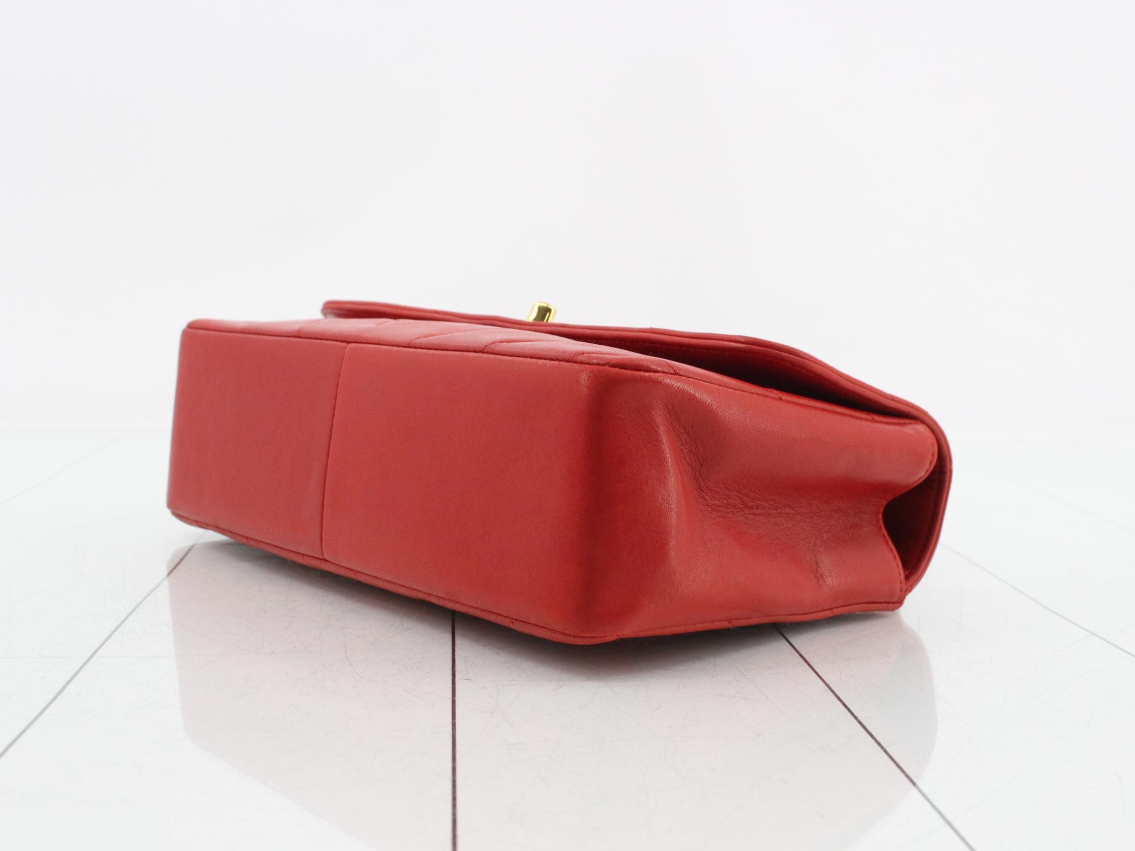 V-stitch leather 2-way chain shoulder/handbag, red — view 6