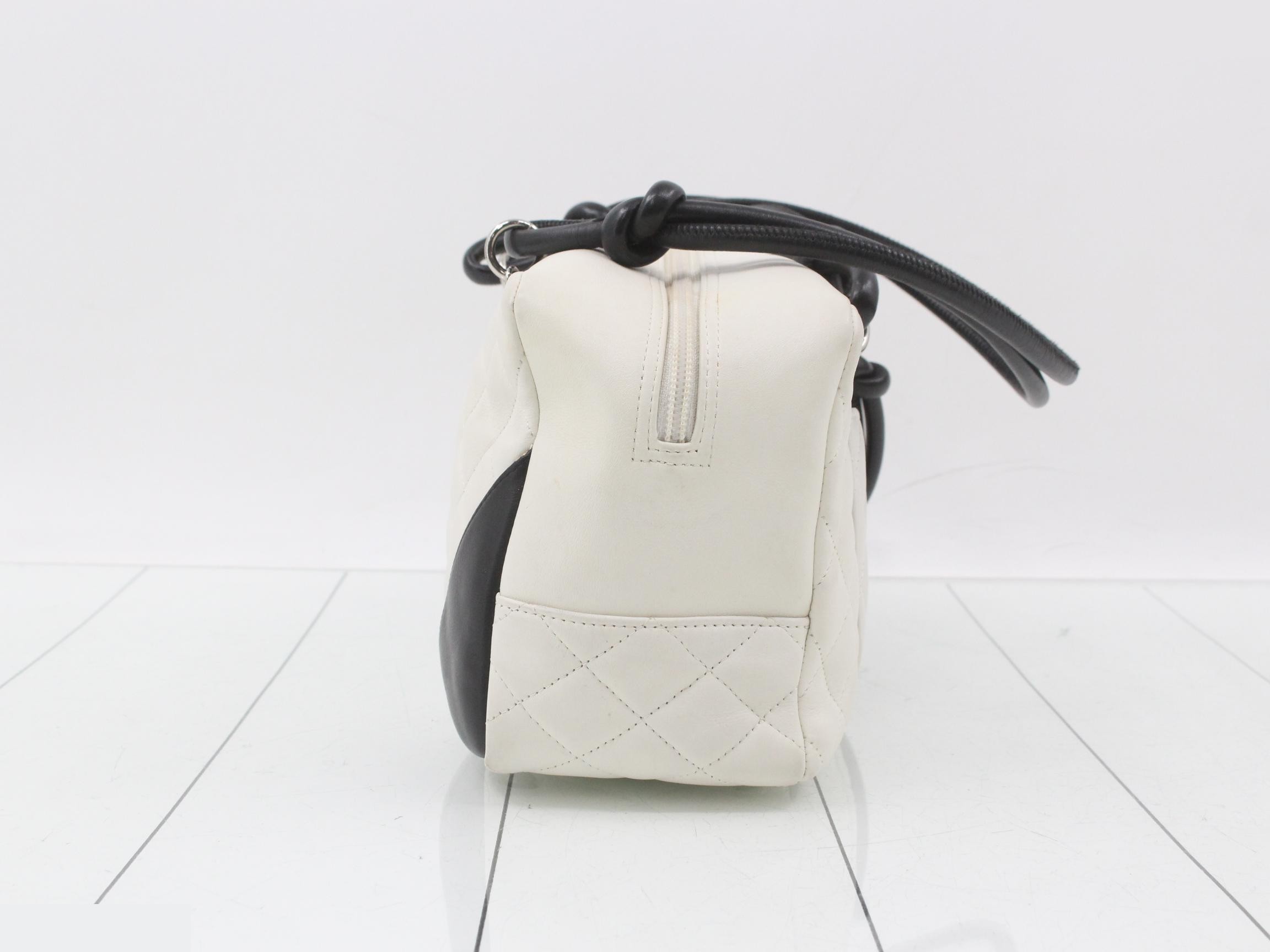 Cambon handbag, leather, white/black — view 3