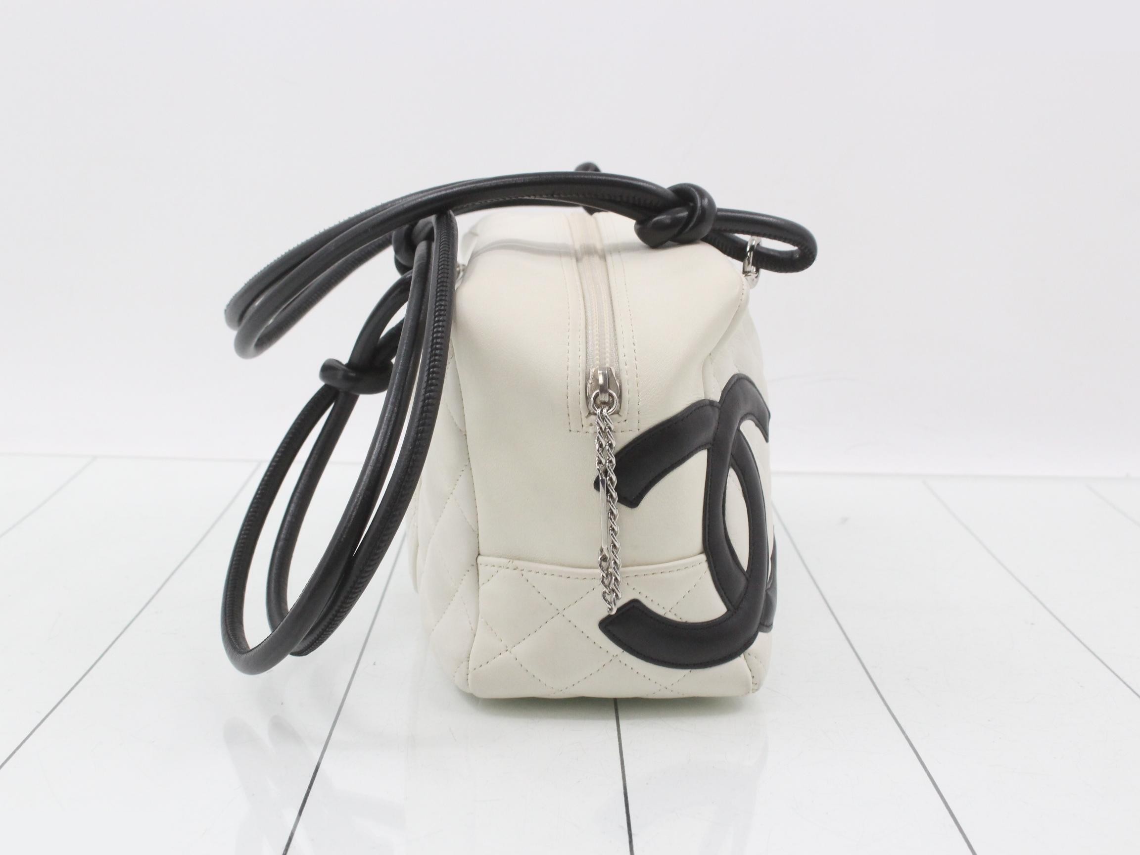 Cambon handbag, leather, white/black — view 4