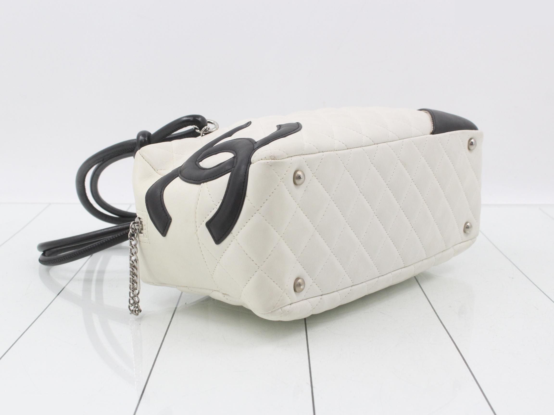 Cambon handbag, leather, white/black — view 5