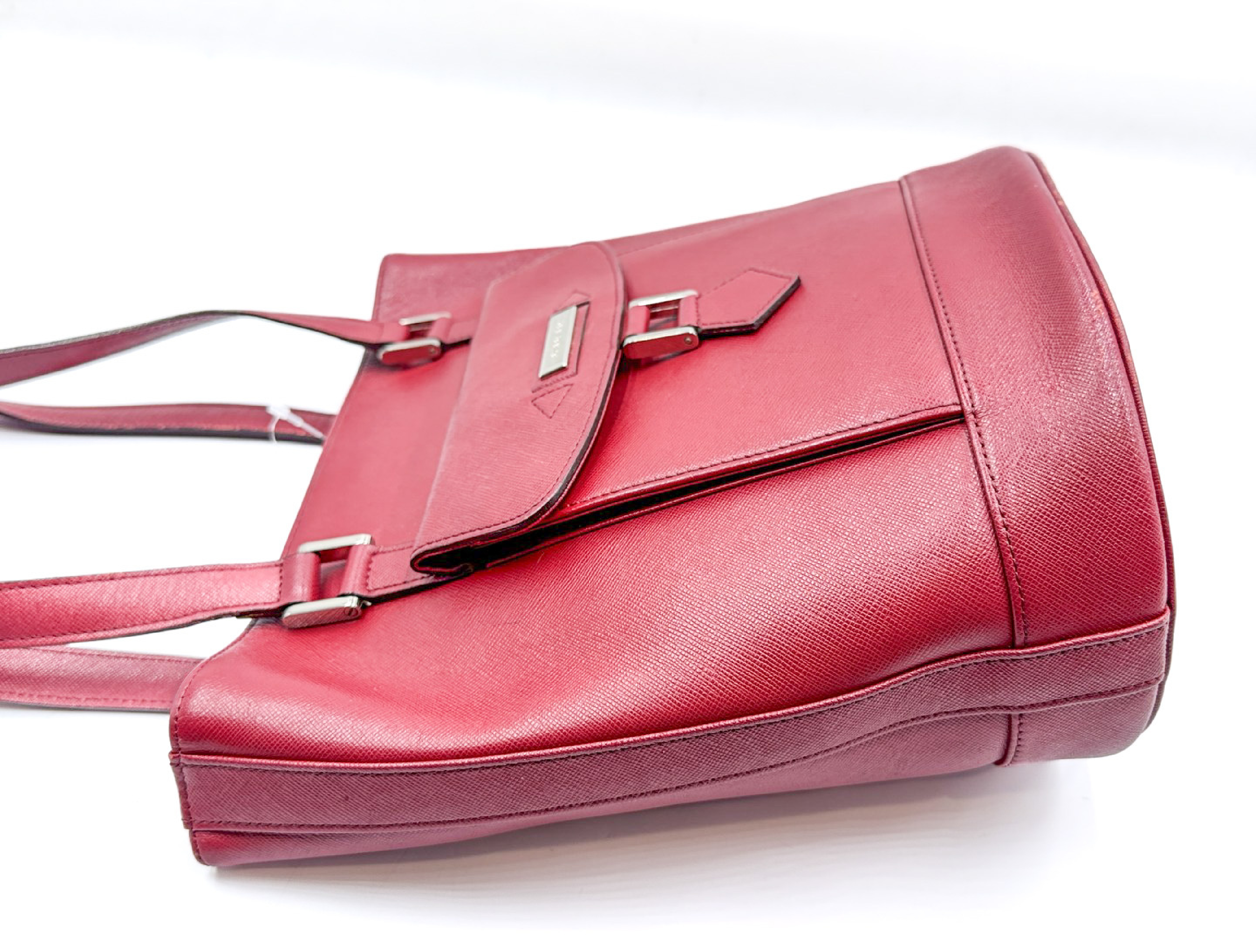 Nova Check Red Leather Tote Bag — view 4