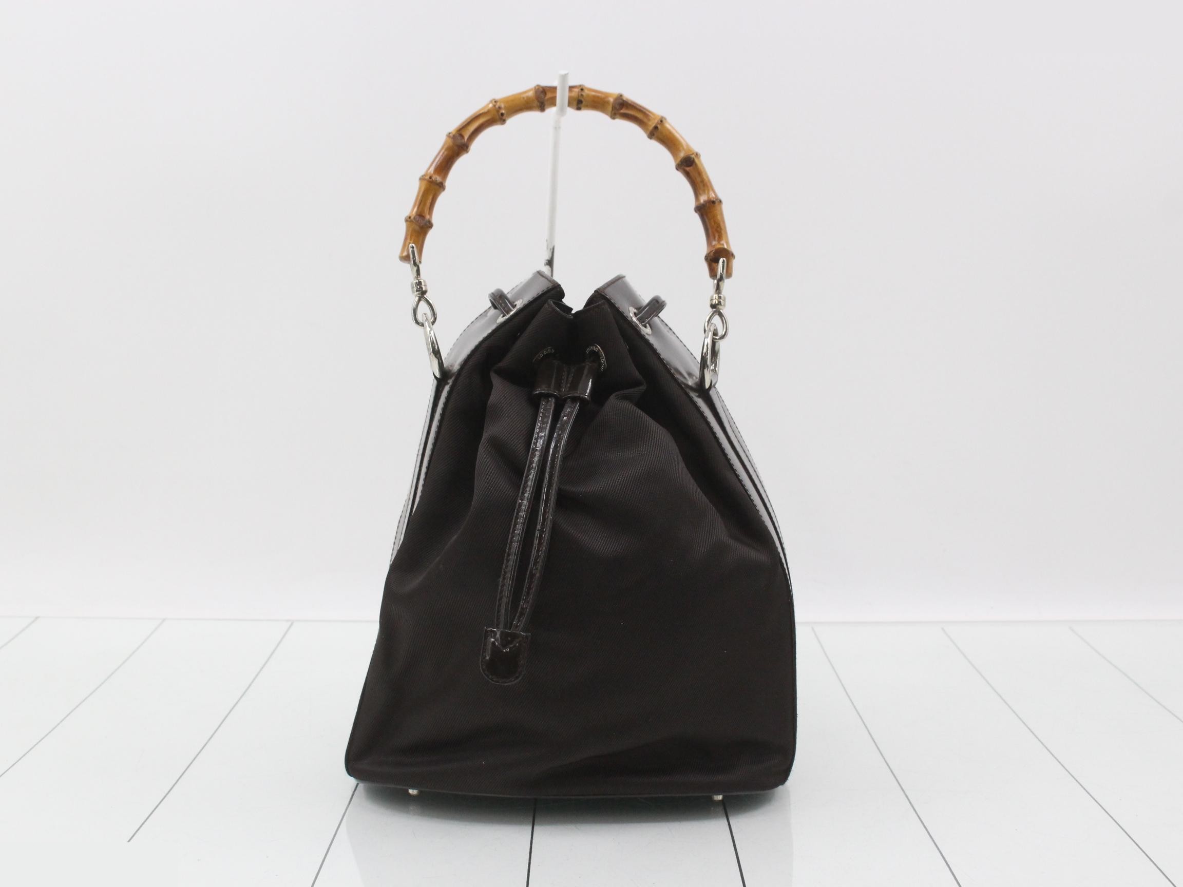 Bamboo Enamel/Nylon 2-Way Shoulder/Handbag, Dark Brown
