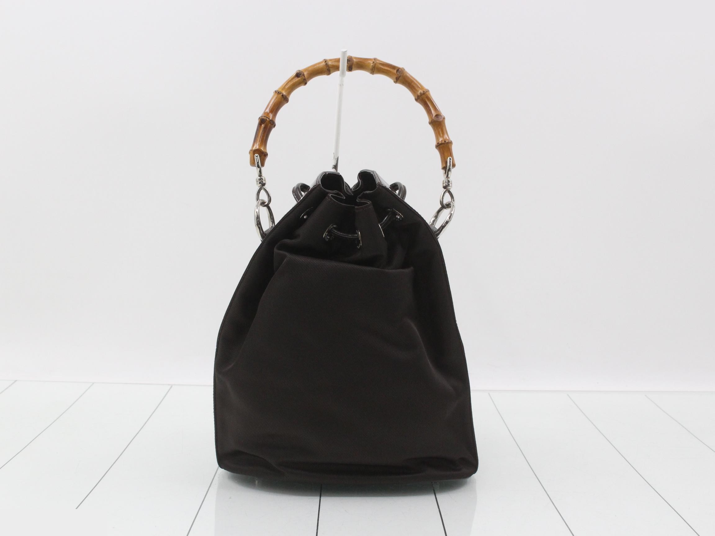 Bamboo Enamel/Nylon 2-Way Shoulder/Handbag, Dark Brown — view 2