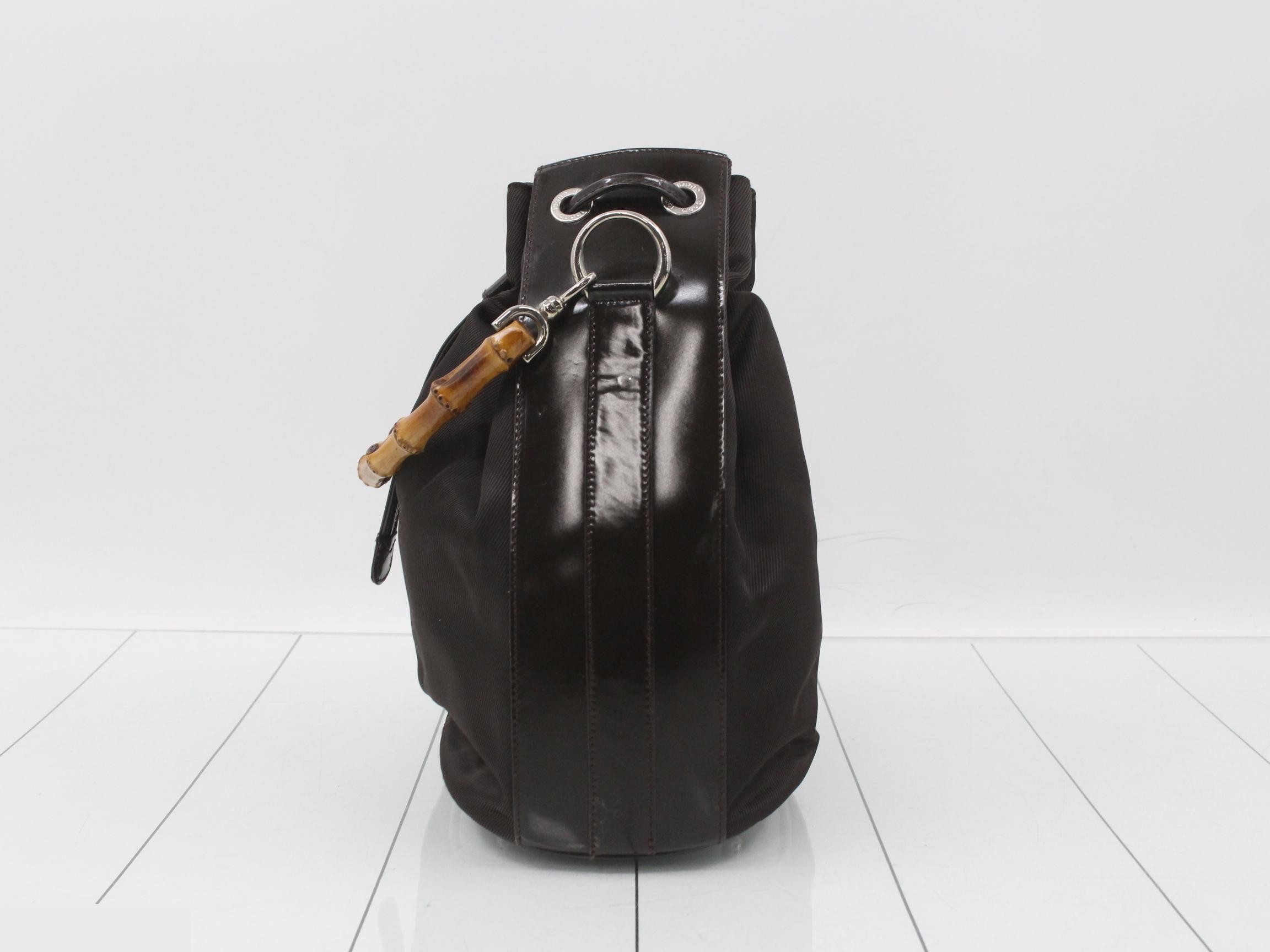 Bamboo Enamel/Nylon 2-Way Shoulder/Handbag, Dark Brown — view 3