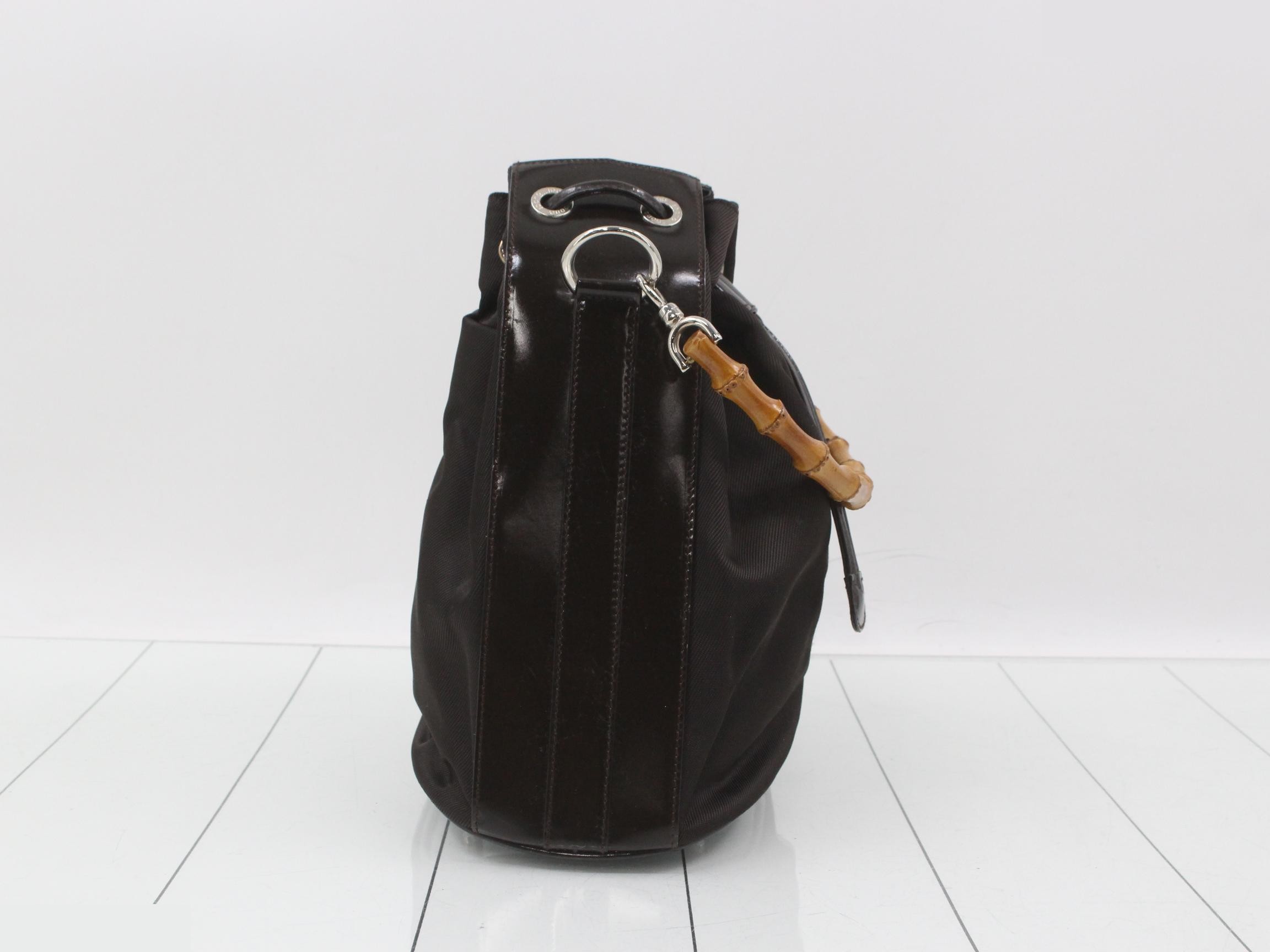 Bamboo Enamel/Nylon 2-Way Shoulder/Handbag, Dark Brown — view 4