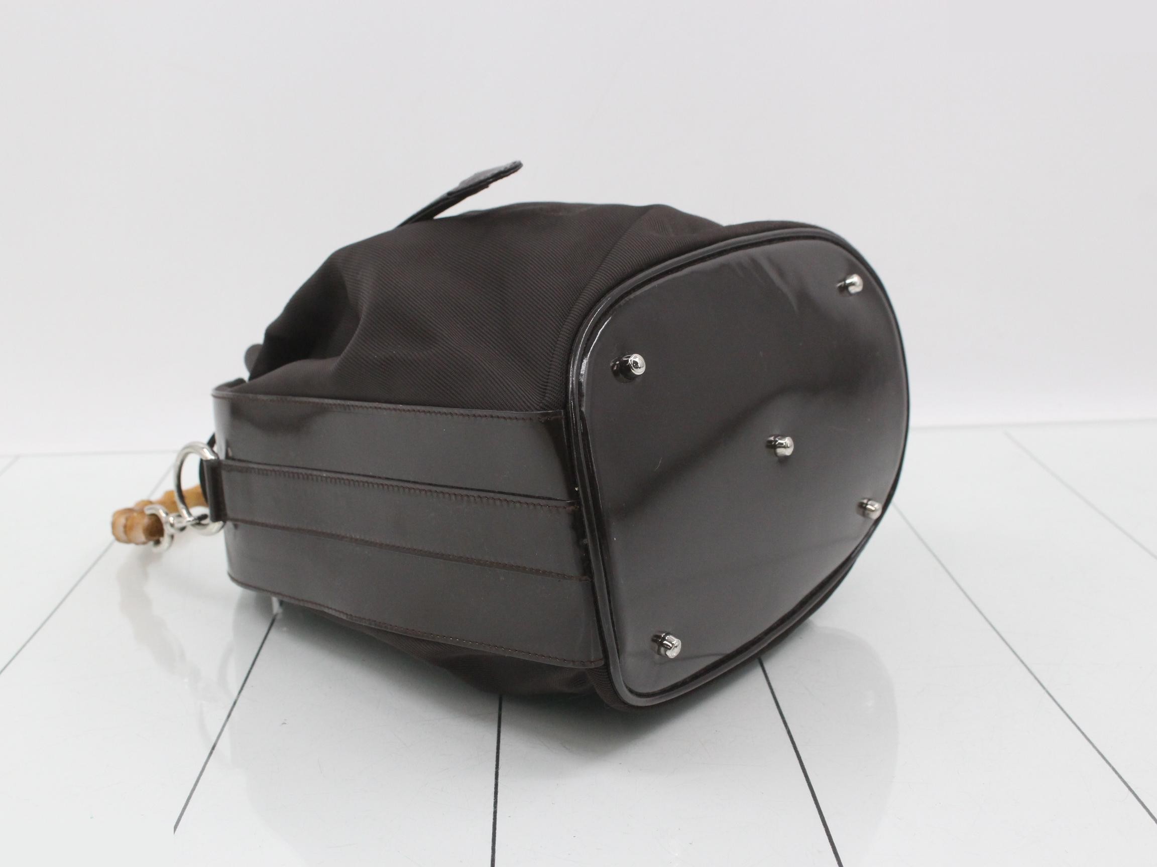 Bamboo Enamel/Nylon 2-Way Shoulder/Handbag, Dark Brown — view 5