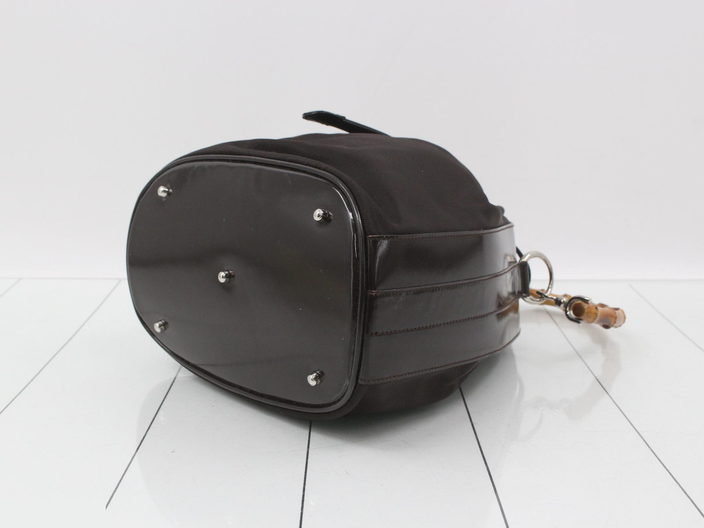 Bamboo Enamel/Nylon 2-Way Shoulder/Handbag, Dark Brown — view 6