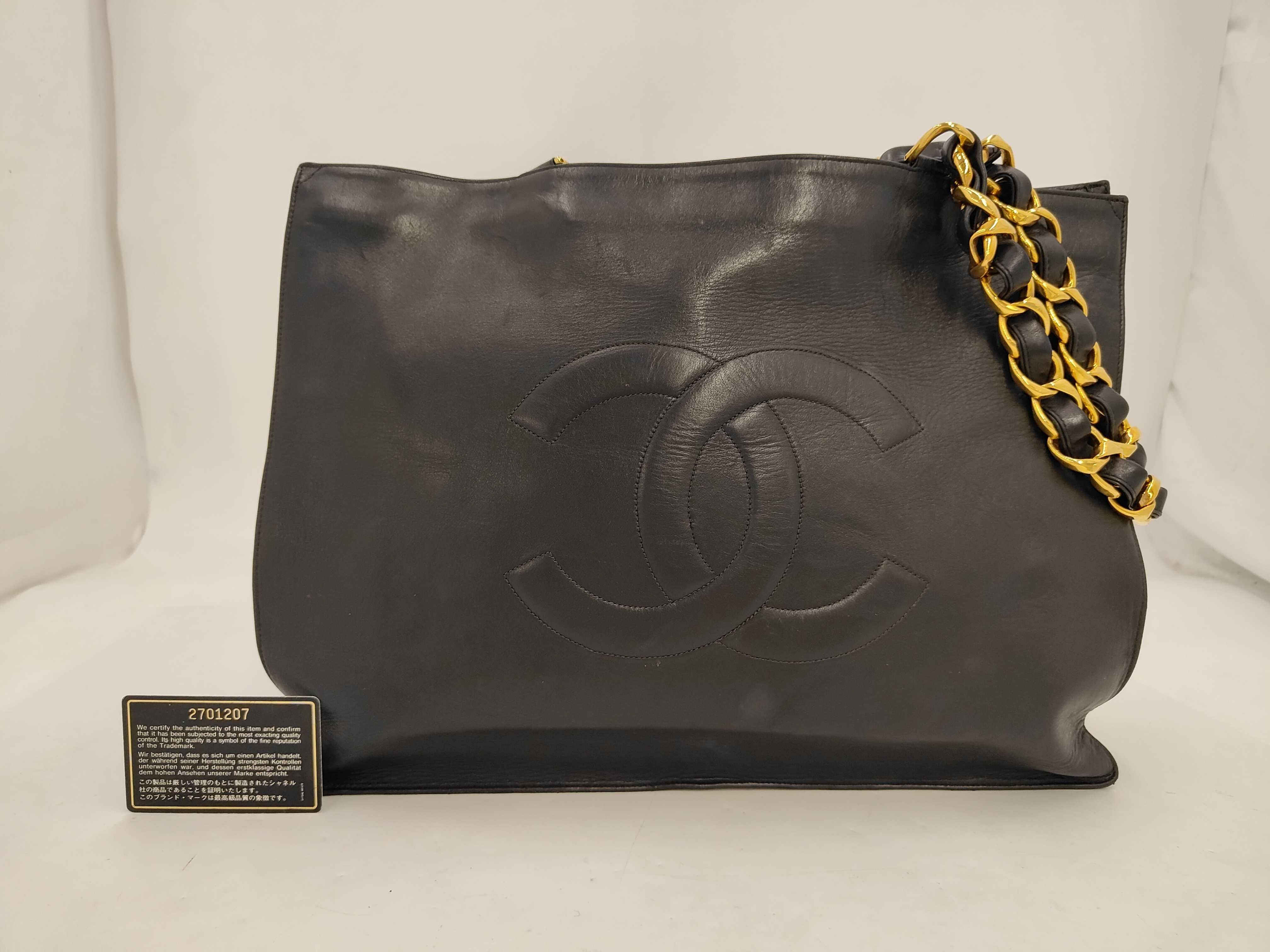 Lambskin Tote Bag with Large Coco Mark, Thick Chain, G Card & Seal