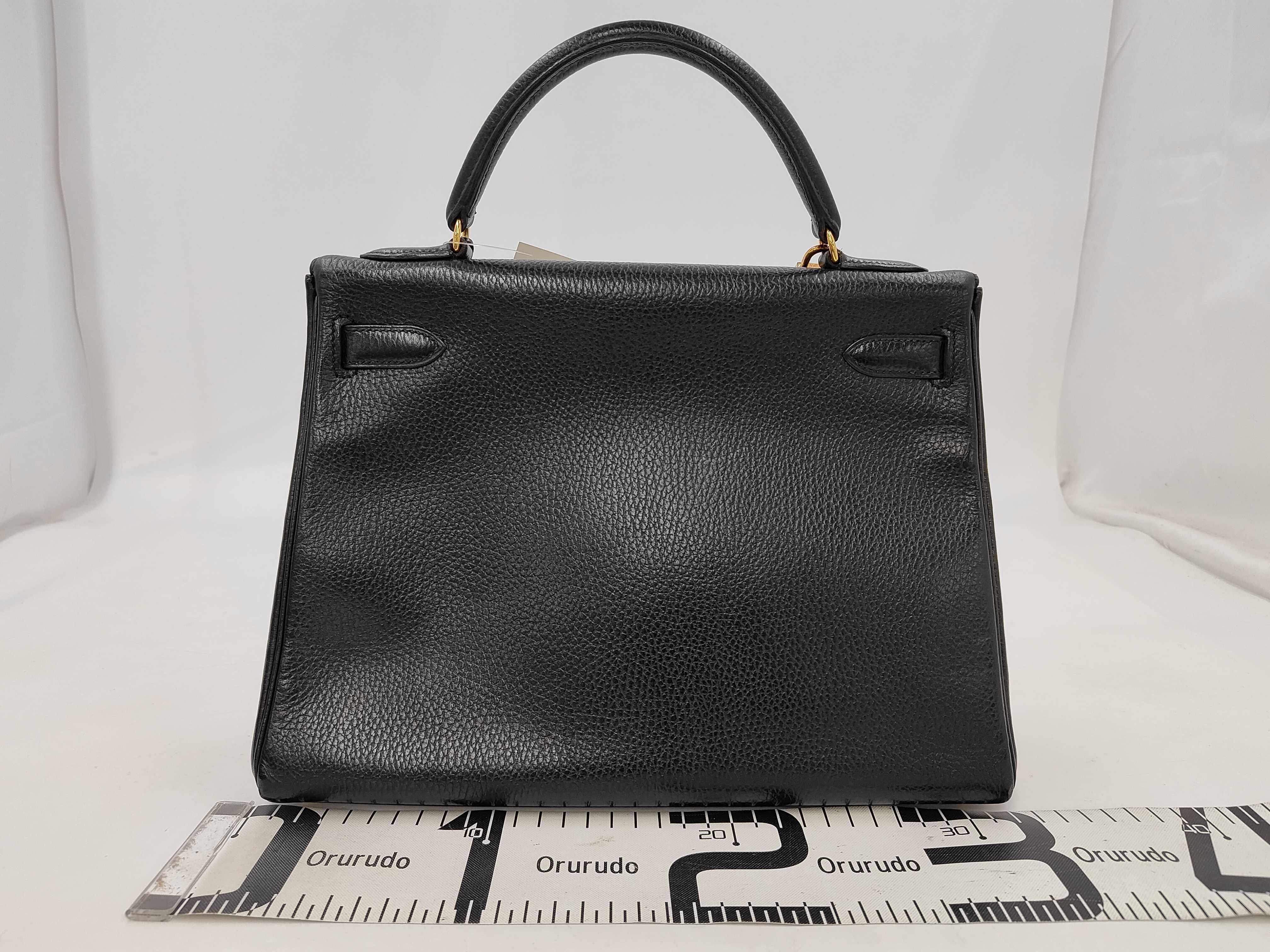 Kelly 32 Black Gold Hardware Y Stamp Handbag — view 2