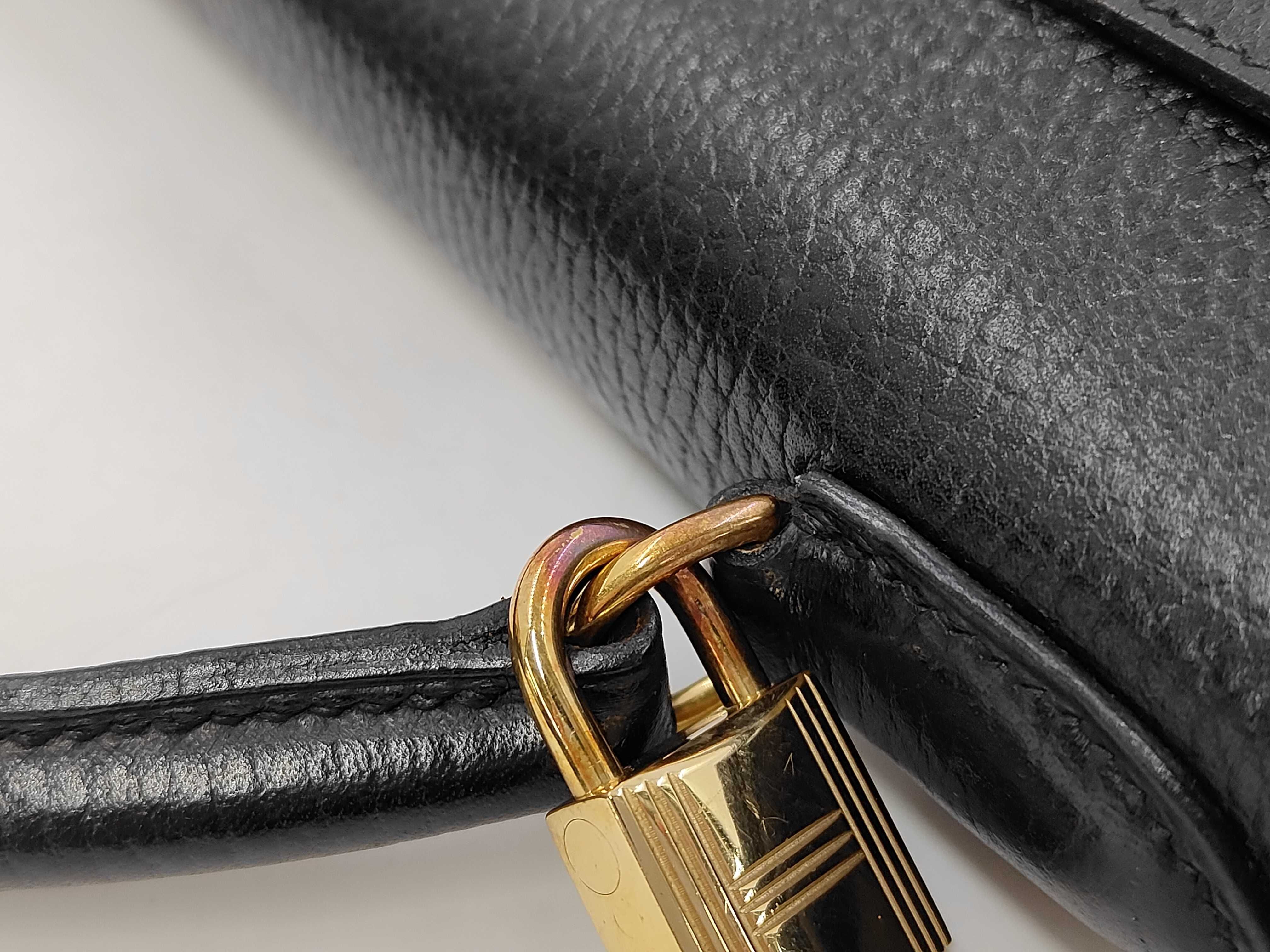 Kelly 32 Black Gold Hardware Y Stamp Handbag — view 5