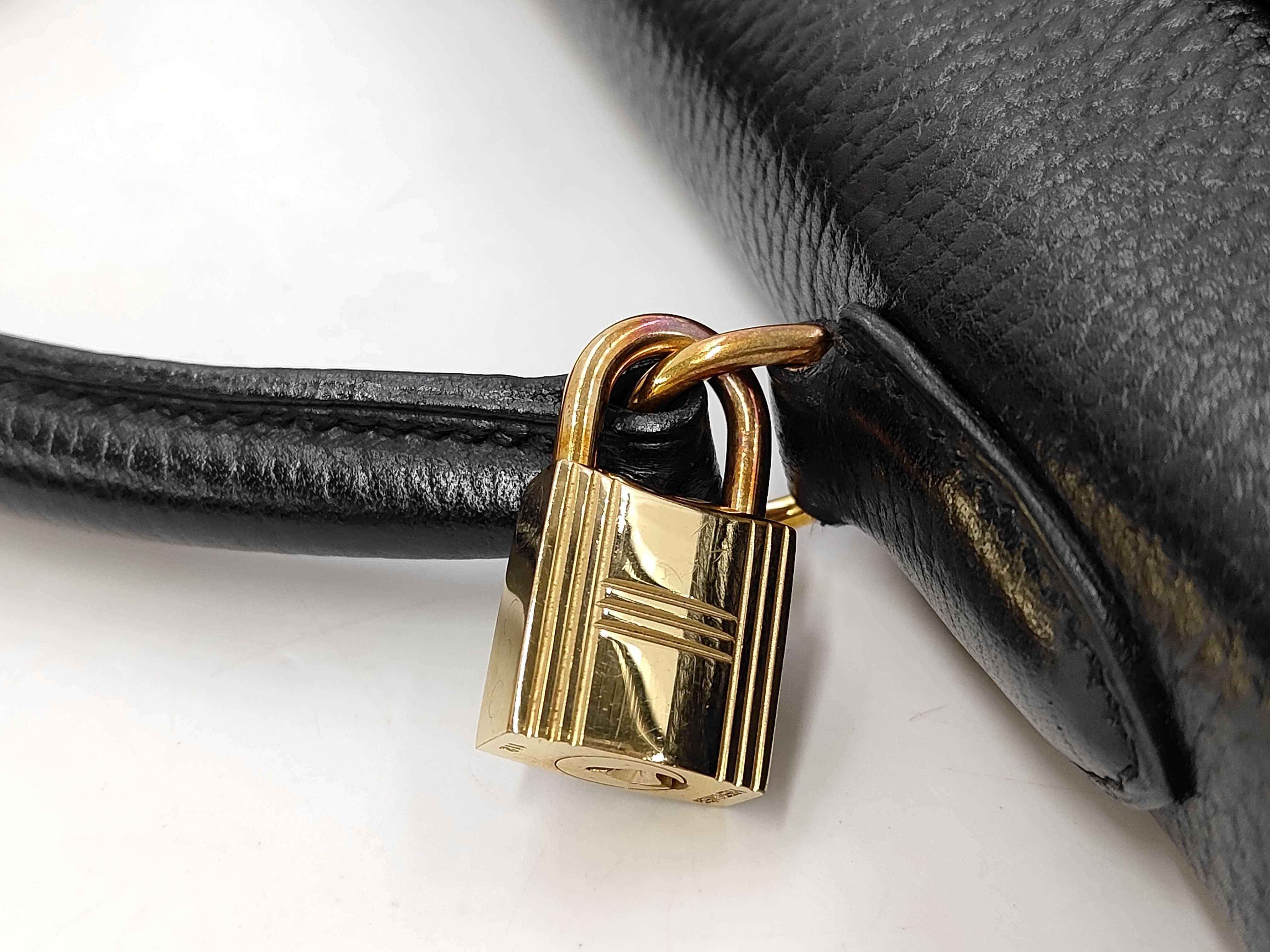 Kelly 32 Black Gold Hardware Y Stamp Handbag — view 6