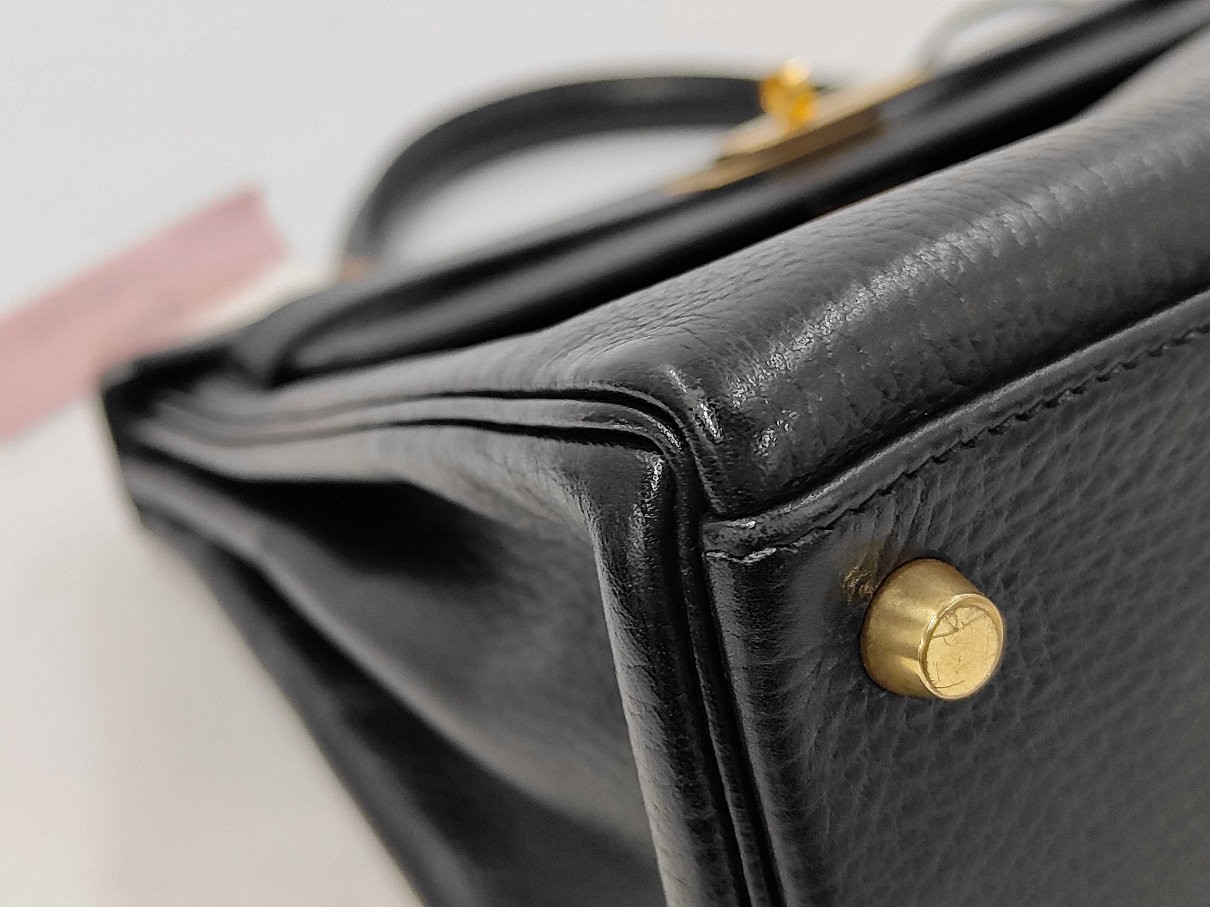 Kelly 32 Black Gold Hardware Y Stamp Handbag — view 7