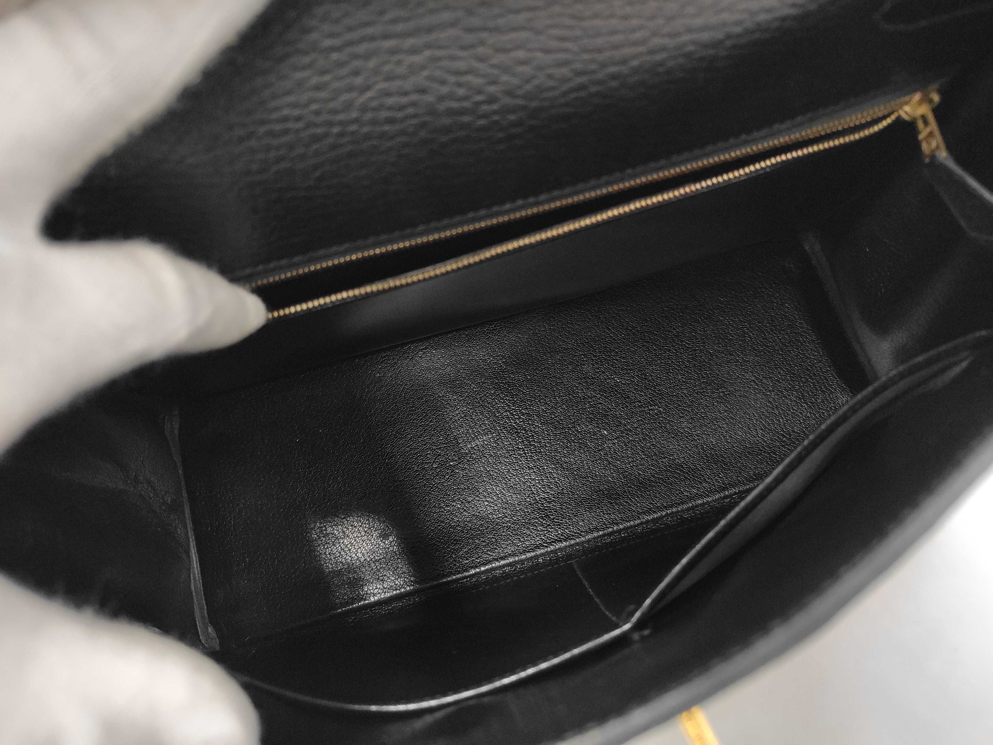 Kelly 32 Black Gold Hardware Y Stamp Handbag — view 9